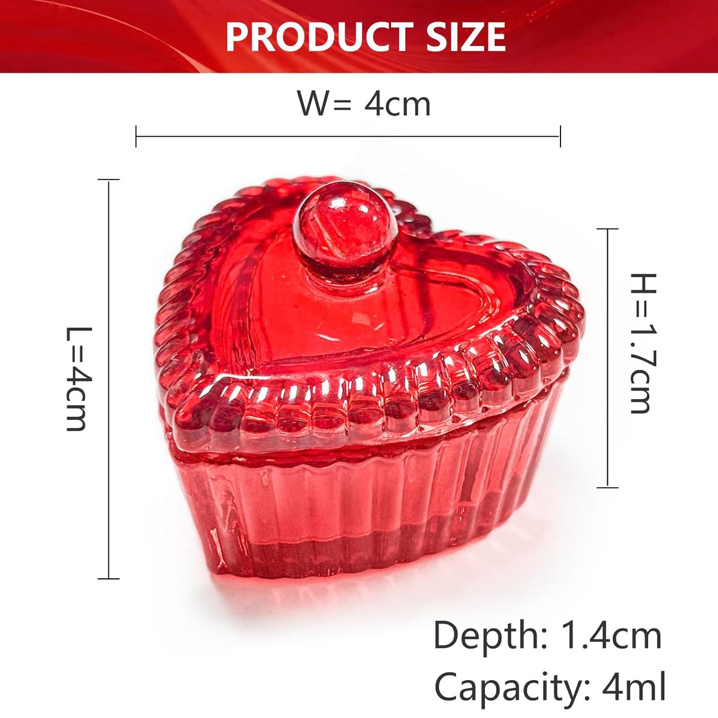 Crystal Sweet Heart Shape Acrylic Liquid Powder Glass Dappen Dish Glass Cup w Cap Lid Bowl for Acrylic Nail Art Transparent Kit (HJ-NAPB073-Red-2pcs)
