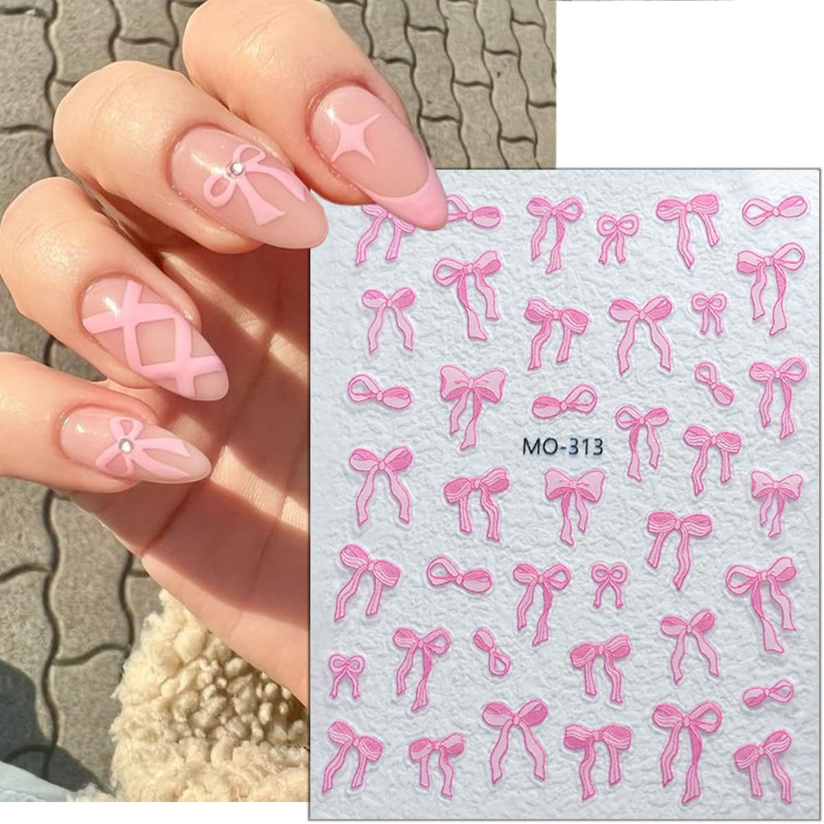 3 Sheets Embossed Bow Nail Decals for Nail Art Pink White Bows Nail Stickers Cute Bow Ribbon Nail Designs Supplies 5D Self-Adhesive Bow-Knot Nail Art Stickers for Women Girls Manicure Decor