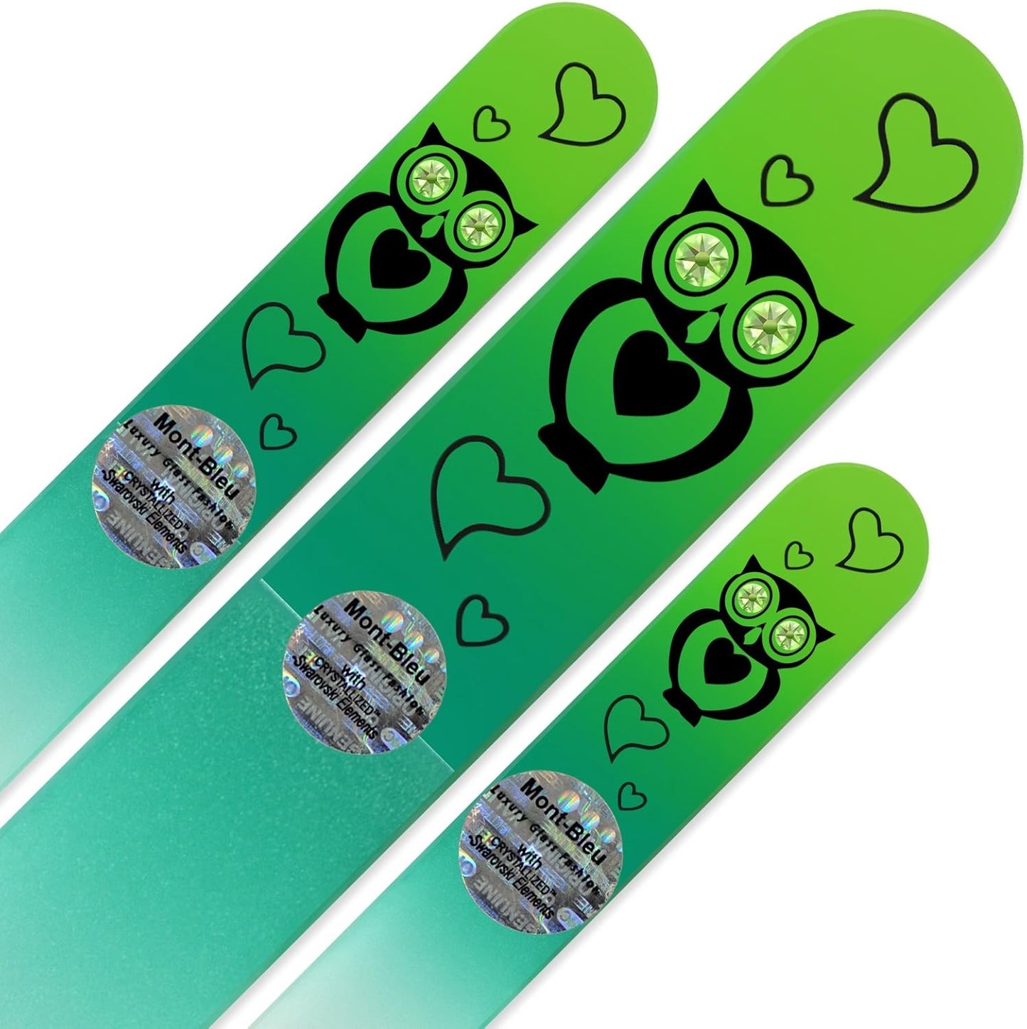 Mont Bleu Set of 3 Owls Crystal Nail Files hand decorated with crystals - Handmade - Czech Tempered Glass