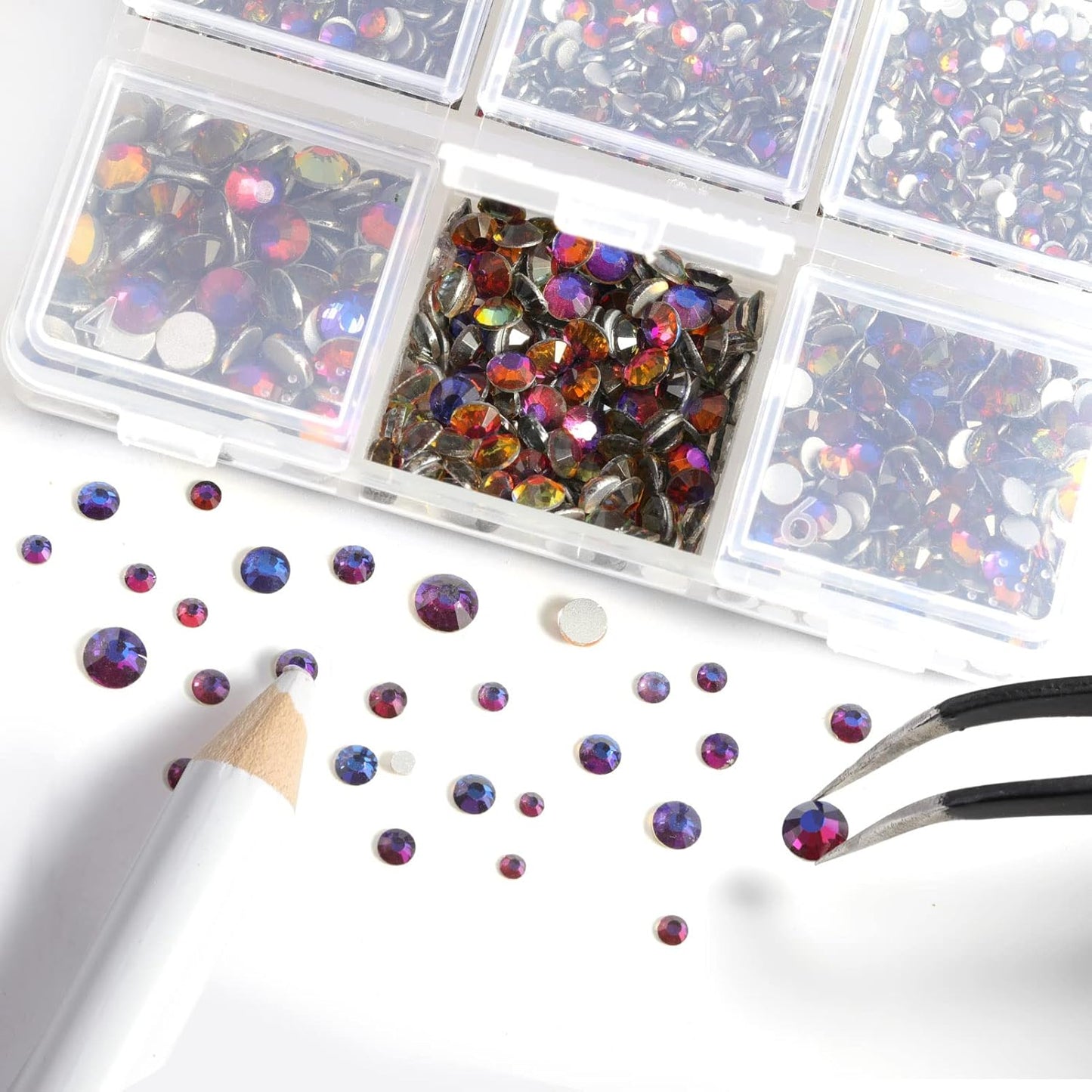 Beadsland 4300pcs Flatback Rhinestones,Blue Rhinestone Nail Gems Round Crystal Rhinestones for Crafts,Mixed 6 Sizes with Picking Tweezers and Wax Pencil Kit, SS6-SS20,Blue Volcano