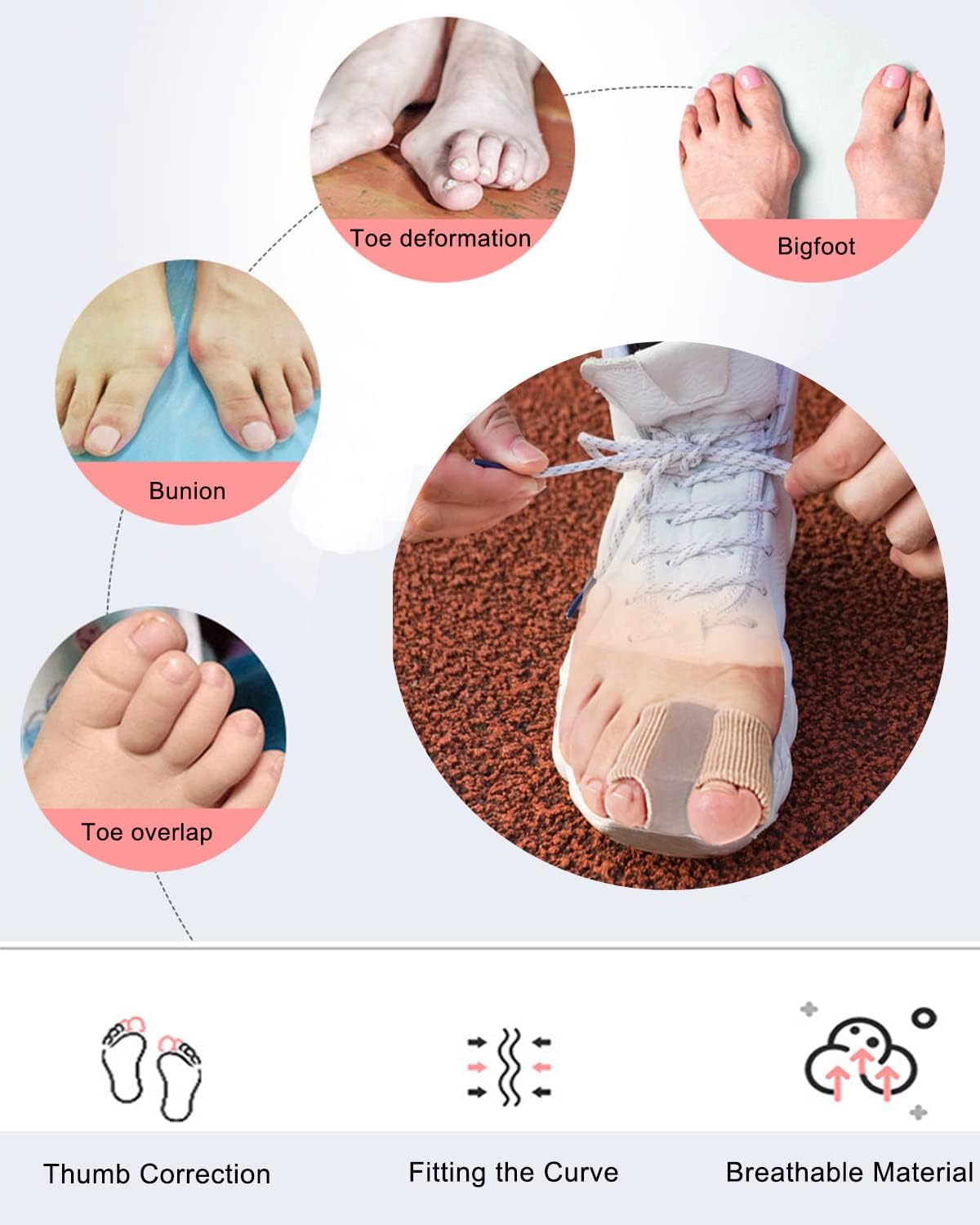 Bunion Toe Separators for Overlapping Toes Women Men, Gel Toe Spacers Bunion Corrector with 2 Loops for feet (12PC)