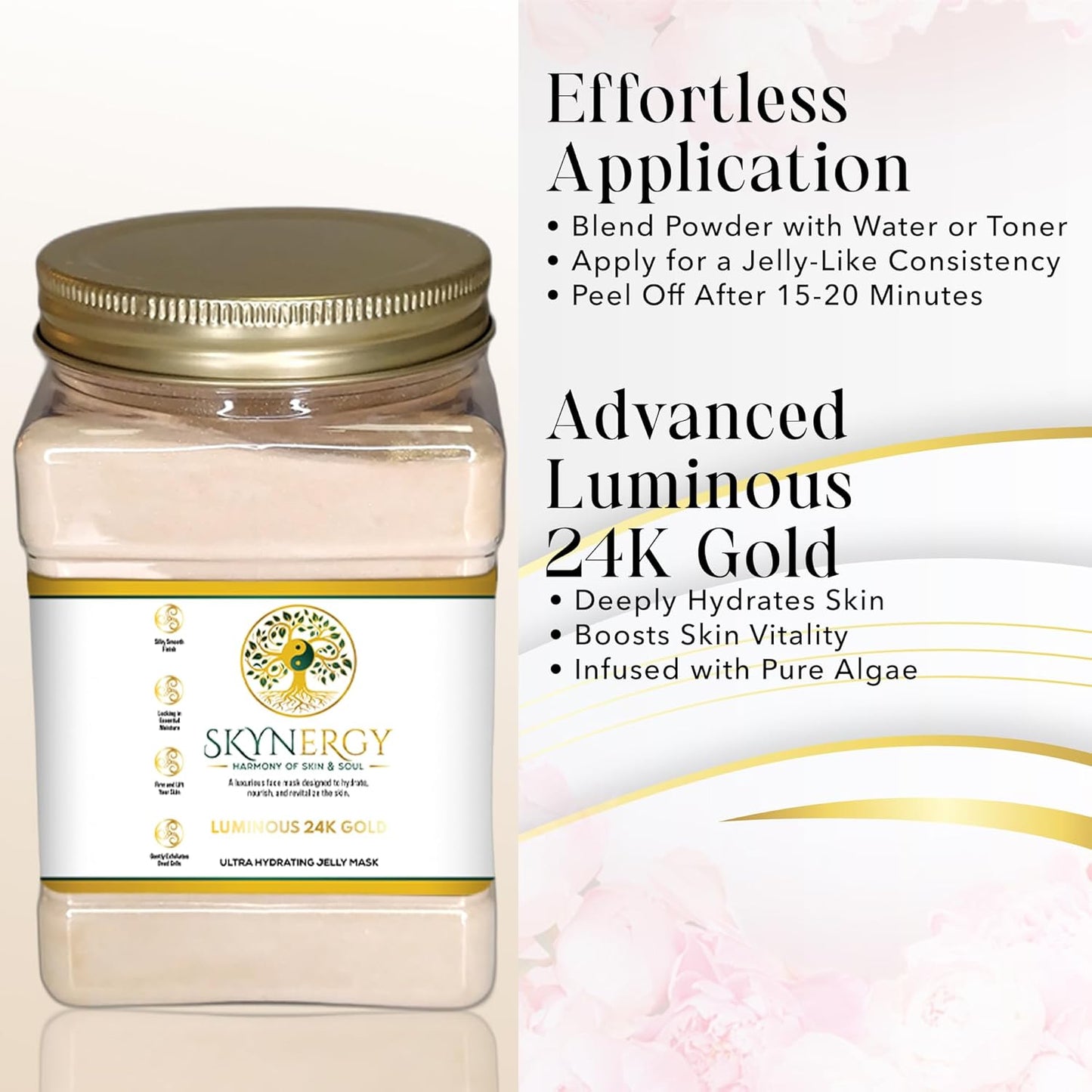 Luminous 24k Gold Jelly Mask - Professional Grade HydroGlo Jelly face Masks Skin Hydration, Radiance and Reduced Pigmentation | Vajafacial jelly mask |12 Applications (30Fl Oz)