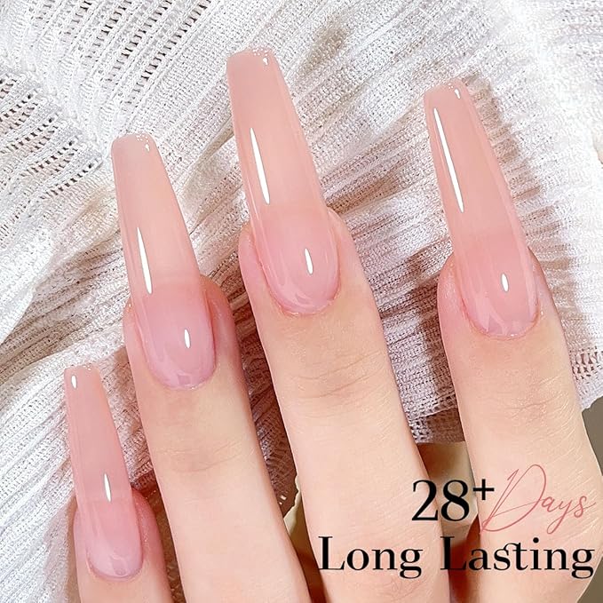 Sheer Nude Rose Gel Nail Polish LED UV Gel Soak Off Clear Nude Pink French Manicure Jelly Nail Gel Polish Varnish Curing Requires 1pcs 15ml for Home Salon Nail Art DIY X12
