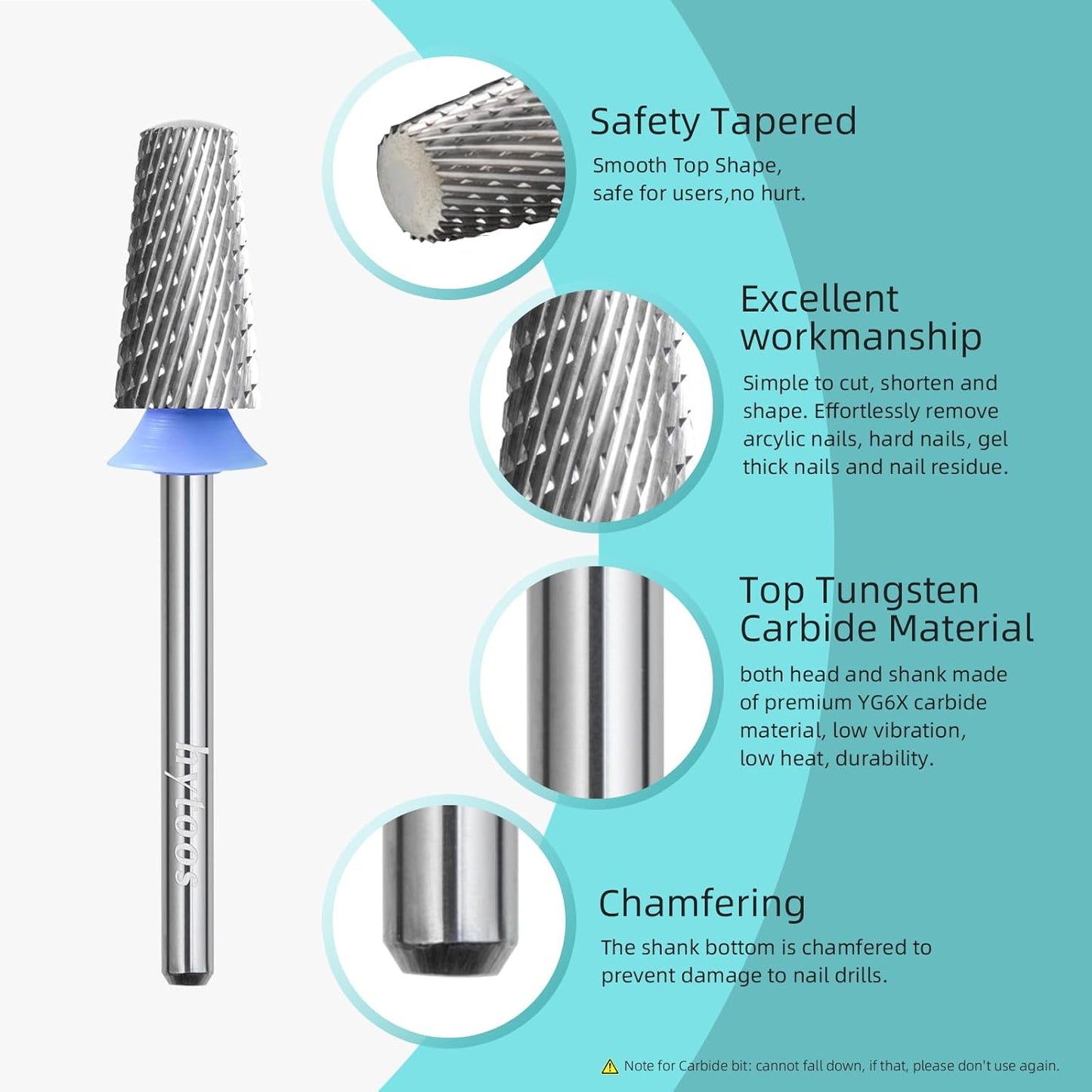 Safety Tapered Nail Drill Bits, Medium Uncoated Smooth Top Barrel Nail Bit, 3/32 Two-way Carbide Drill Bits for Nails, Electric Drills Files Accessories Removal Manicure Gel