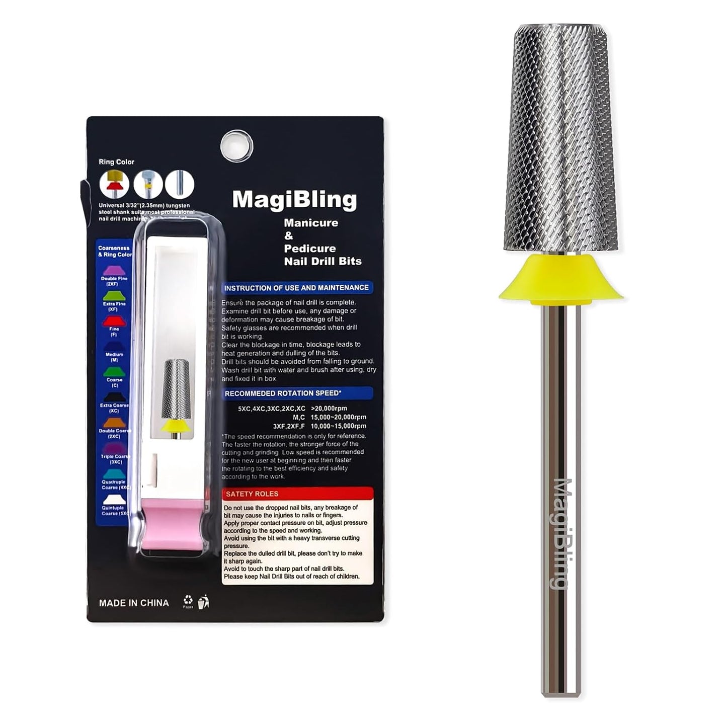 Professional Nail Drill Bits, Tungsten Carbide Cross Cut Tapered Barrel 3/32'' Safety Bits, Left and Right Hand Use, Remove Gel Fast, Manicure Pedicure Cuticle Gel Polishing, Extra Fine.