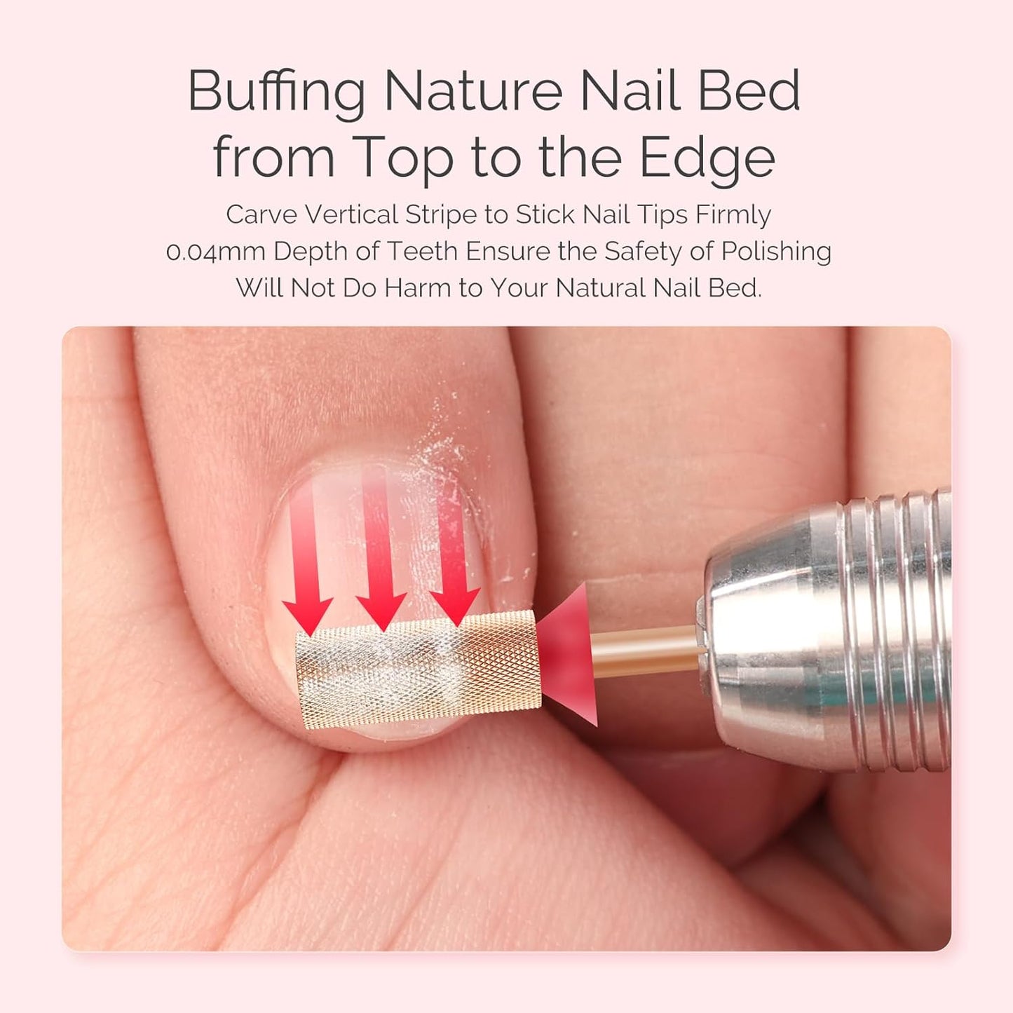 MelodySusie Large Barrel Nail Buffer Bit, Professional Safety Carbide Nail Bit for Nature Nail Bed File Cuticle Dead Skin Cleaning Nail Prepare, Two Way Rotate, Manicure Nail Salon Supply, Rose Gold