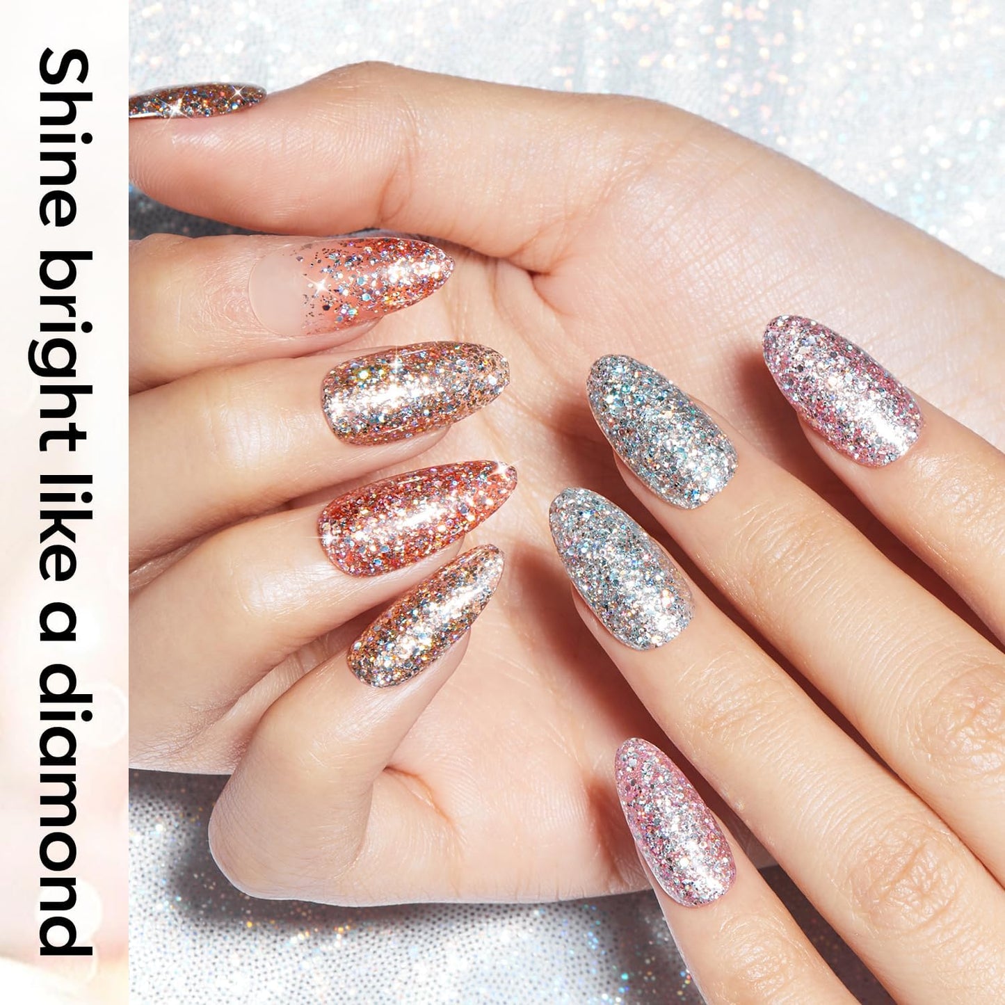 modelones Glitter Nail Polish 6 Colors Holographic Sparkle Glitter Mini Set Flash Diamond Black Silver Gold Quick Dry Manicure Diy Nail Art Salon Gift For Women Girl