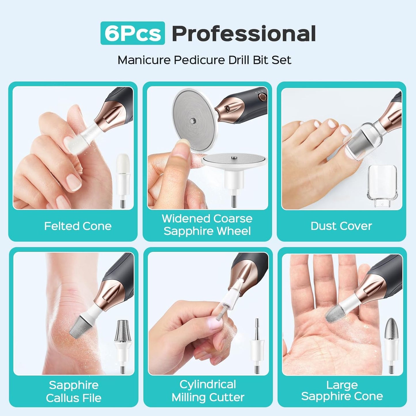 COSLUS Professional Manicure Pedicure Kit: Electric Cordless Nail File Set, 5 Speed Rechargeable Nail Drill Machine for Thick Nails, Toenail Grinder Cuticle Trimmer Hand Foot Callus Remover Nail Tool