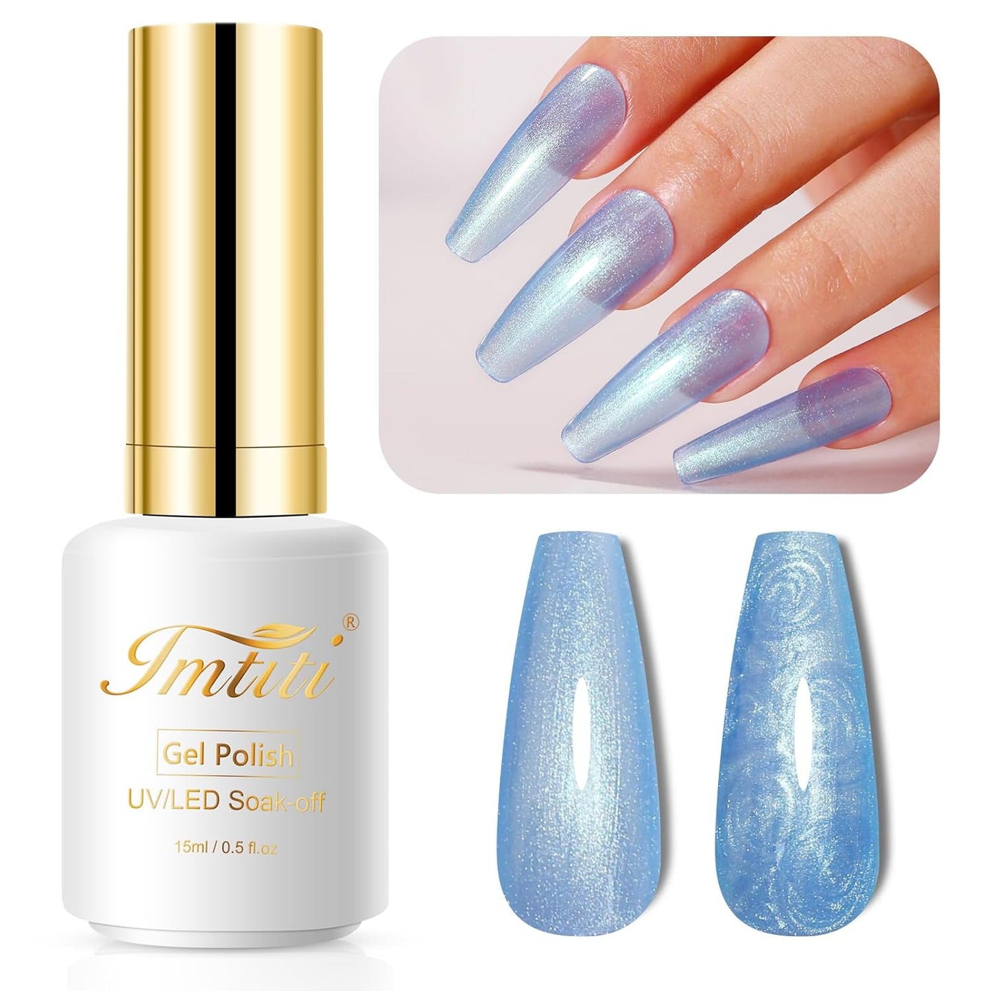 Imtiti Pearl Gel Nail Polish, 0.5 Fl Oz Sky Blue Shell Shimmer Nail Gel Polish Iridescent Glitter Nail Polish Gel Spring Summer Pearlescent Shell Blue Gel Polish Soak Off UV Led For Manicure Salon