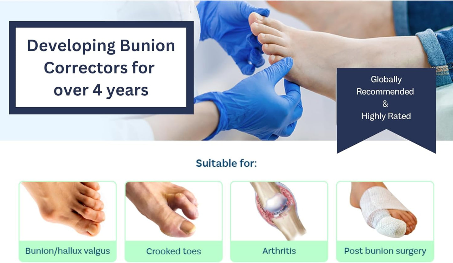 Caretras 2-Pack Bunion Corrector for Women & Men, Orthopedic Bunion Splint for Hallux Valgus Pain Relief, Big Toe Separator, Adjustable Day/Night Support, Comfortable Hammer Toe Straightener