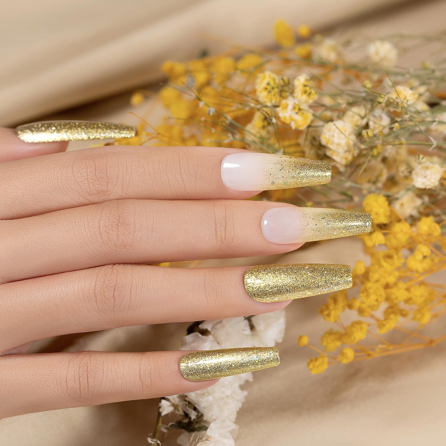 RARJSM Glitter Gel Nail Polish Platinum Gold Metallic Light Gold Iridescent Rainbow Shimmer Flakes Gel Polish Sparkly Chunky Pigments Soak off Led UV Curing Required for Home Salon Manicure Christmas