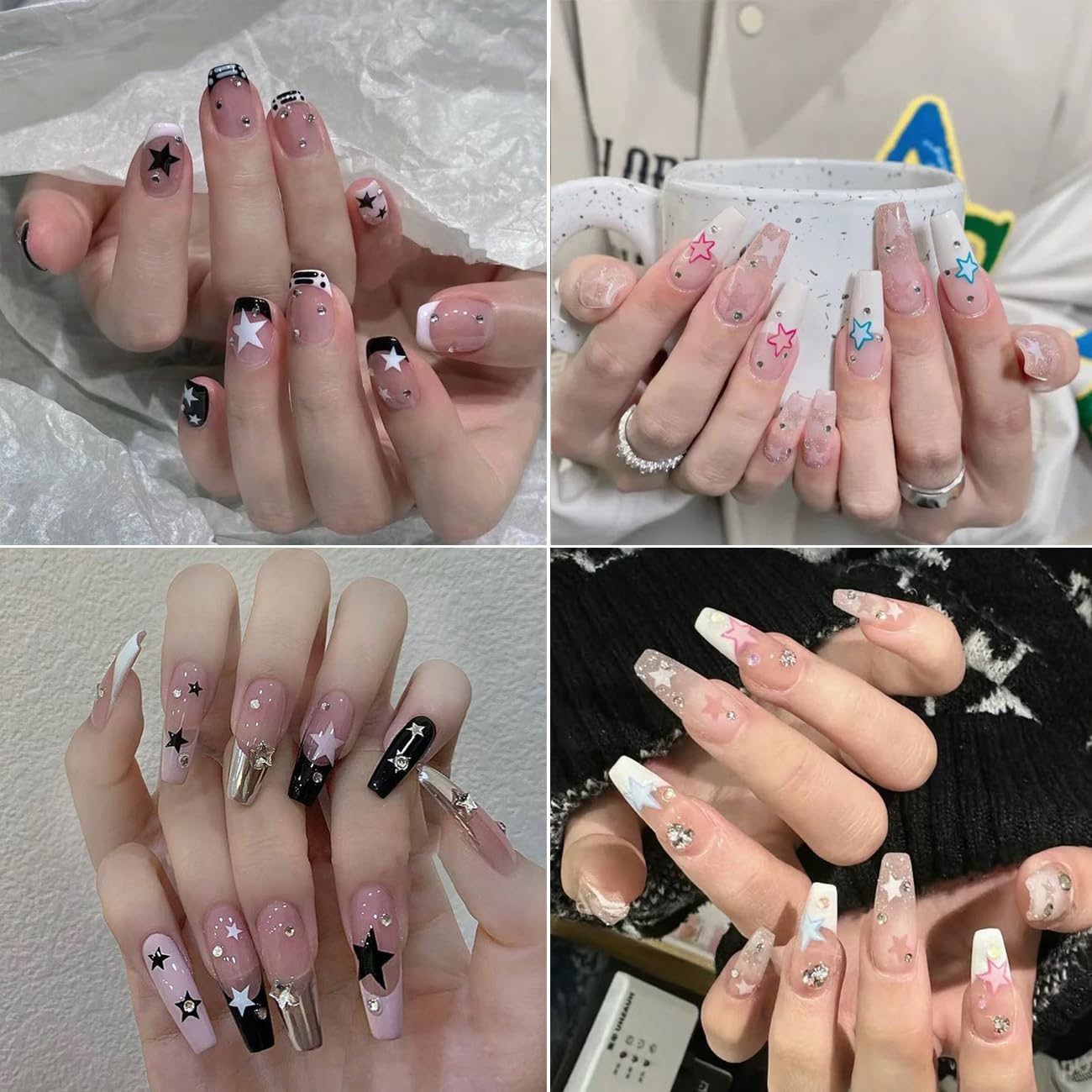 6Sheets Star Nail Art Stickers 3D Nail Decals with Shiny Colorful Five Pointed Star DIY Design Stars-Shaped Nail Adhesive Slider Accessory Manicure Decoration for Women Daily Wear