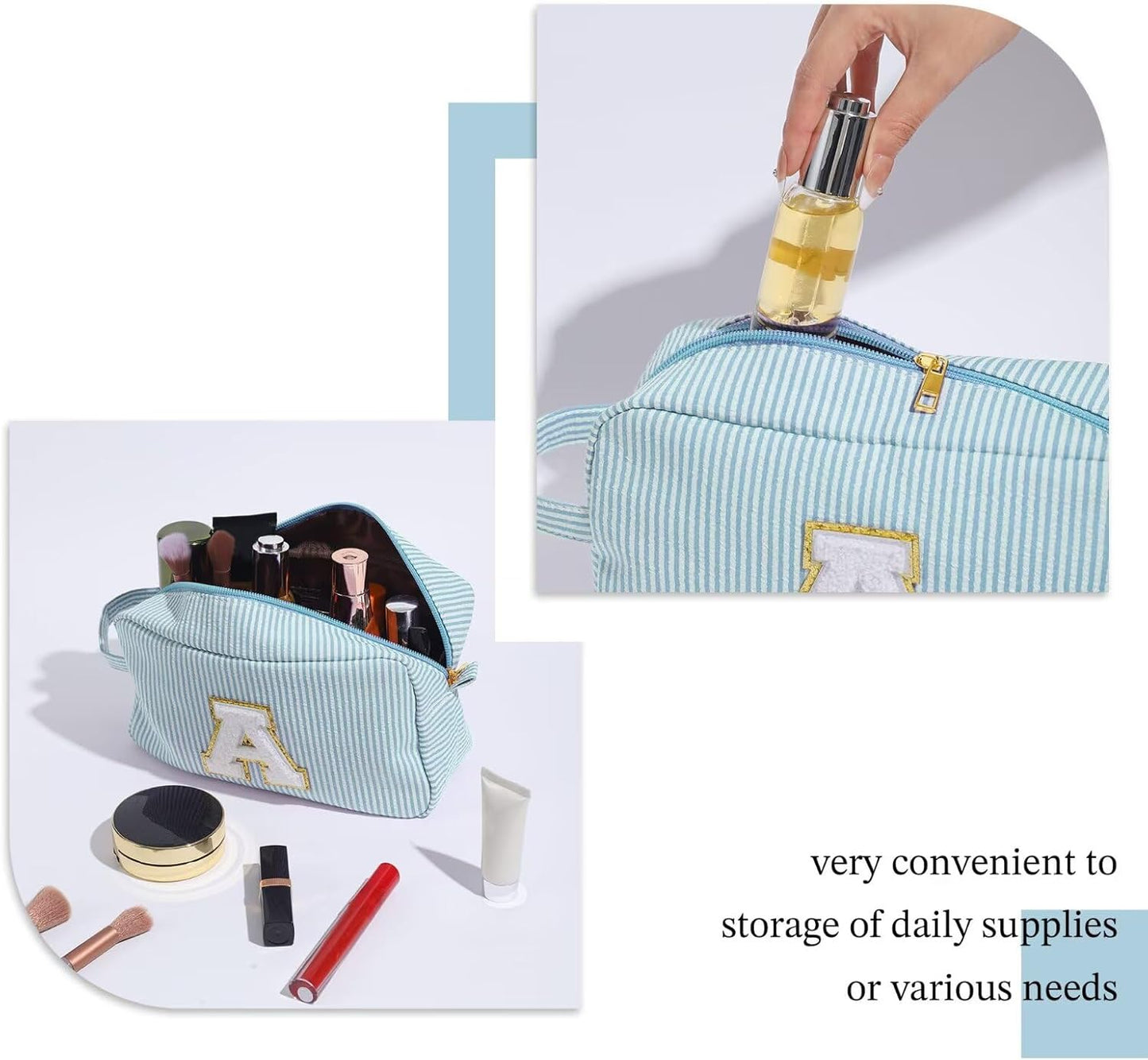 YOOLIFE Gifts for Women, Personalized Birthday Gifts for Women Girlfriend Her Friend Mom Grandma Daughter Wife, Bridesmaid Gifts, Monogram Initial Girls Preppy Makeup Bag, Green I