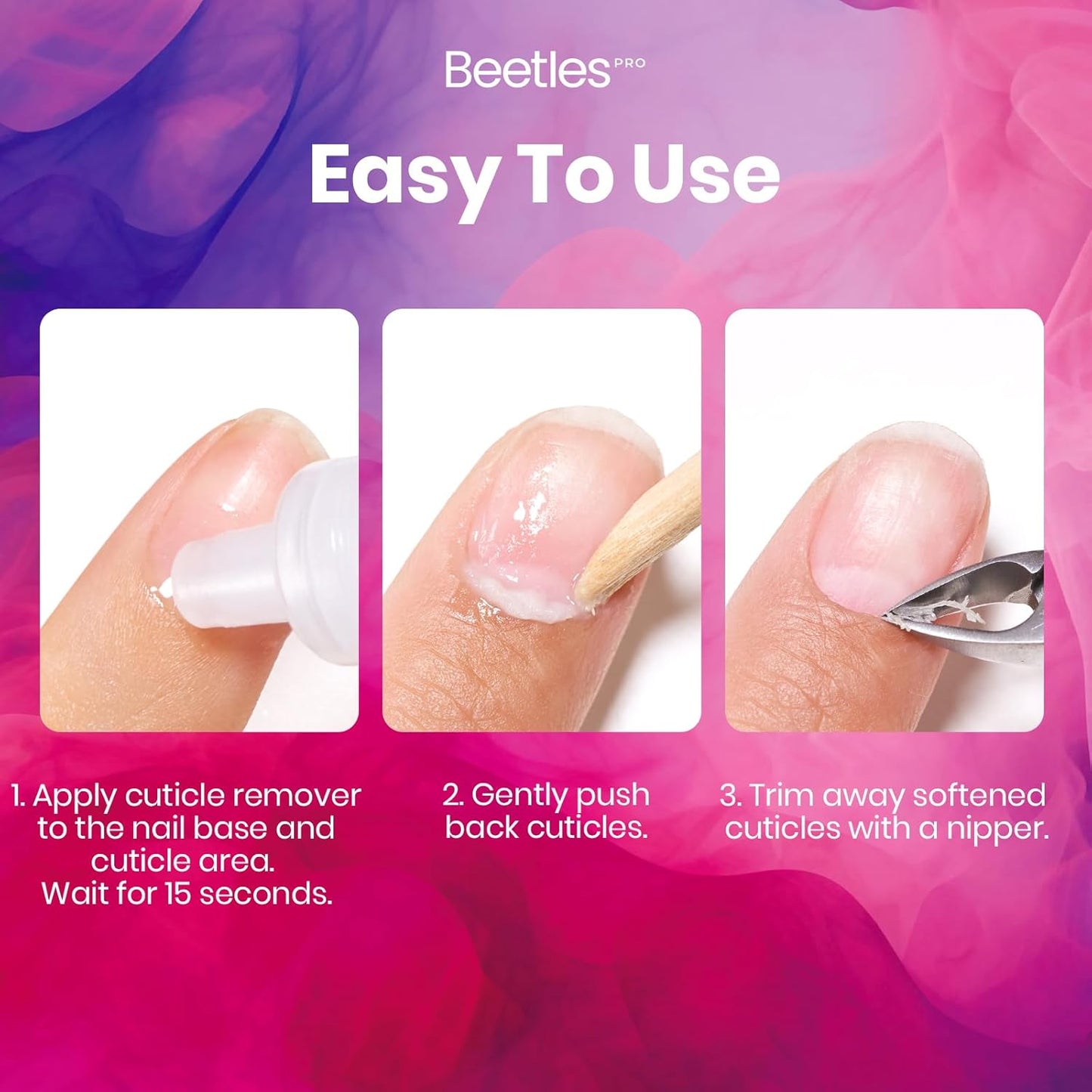 Beetles Pro Cuticle Remover - 40ml Each, Fast Drying Cuticle Remover Softener Liquid Gently Removes Dead Skin & Overgrown Cuticles for Nail Technicians, Professional Salon Manicure