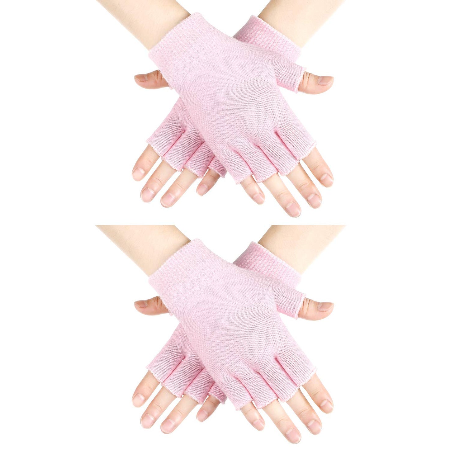 2 Pairs Fingerless Moisturizing Gloves Fingerless Gloves for Women Cotton Soft Moisturizing Eczema for Dry Rough and Cracked Hands Repair Arthritis Hand Typing for Men and Women (Pink)