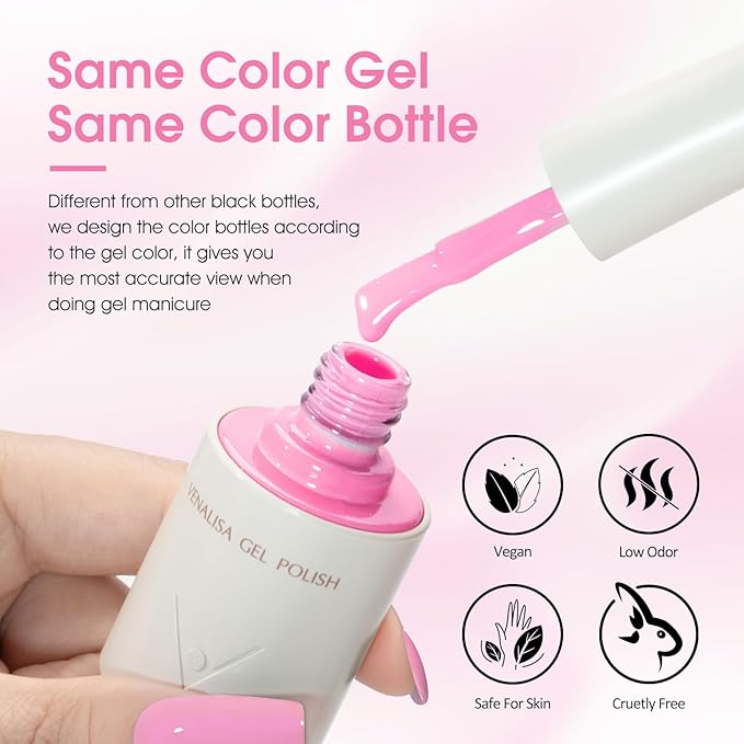 VENALISA 10 ML Gel Nail Polish Set with DIY Nail tips Kit, 5 Pcs White Yellow Pink Light Purple Gel Polish Color High Gloss Soak Off U V Nail Manicure Salon DIY