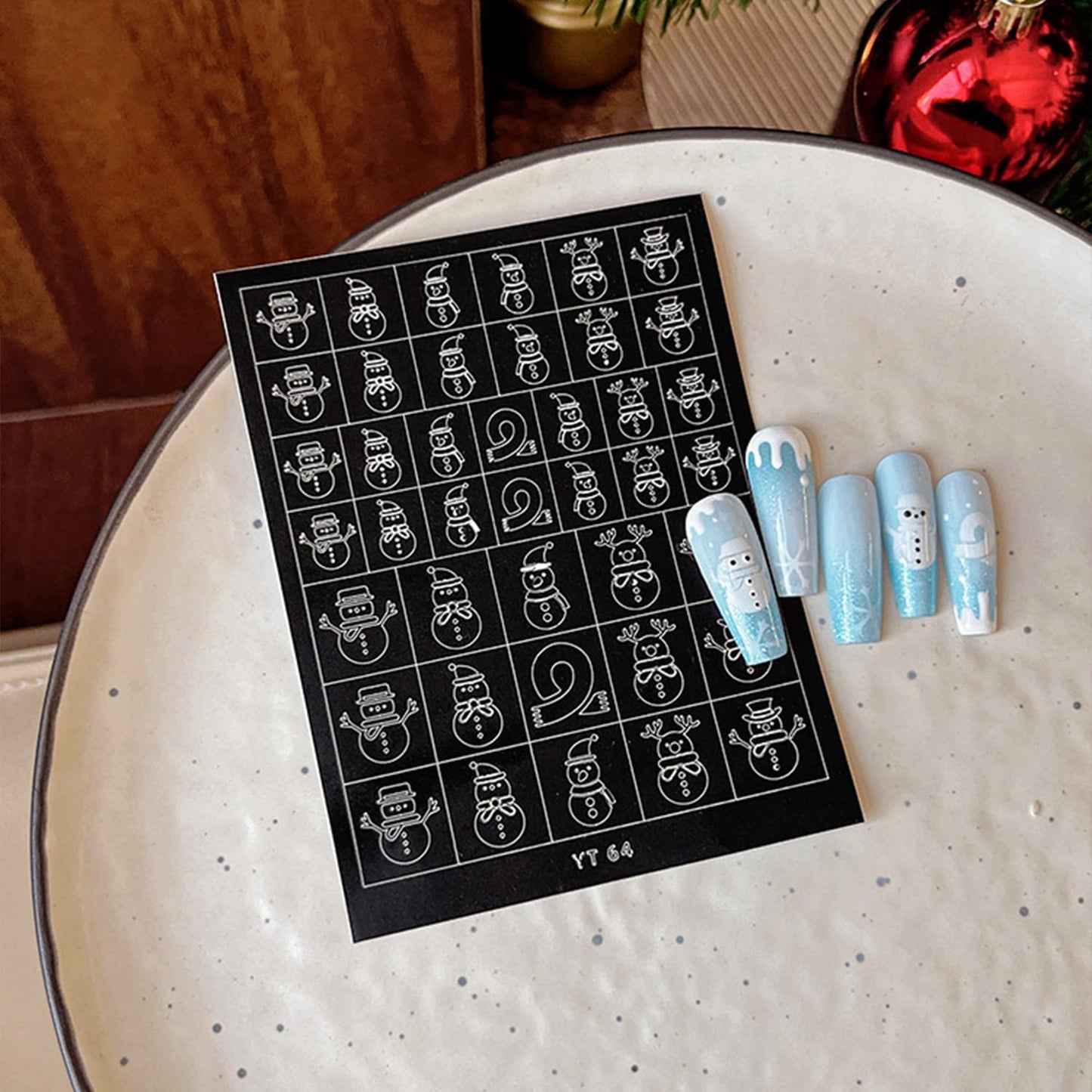 Christmas Nail Stickers Airbrush Stencils Stickers for Nail Art Self Adhesives with Snowman Snowflower Deer Bell Wreath Socks Designs Supplies Design Nail Guide for Manicure Nails Decoration 6 Sheets