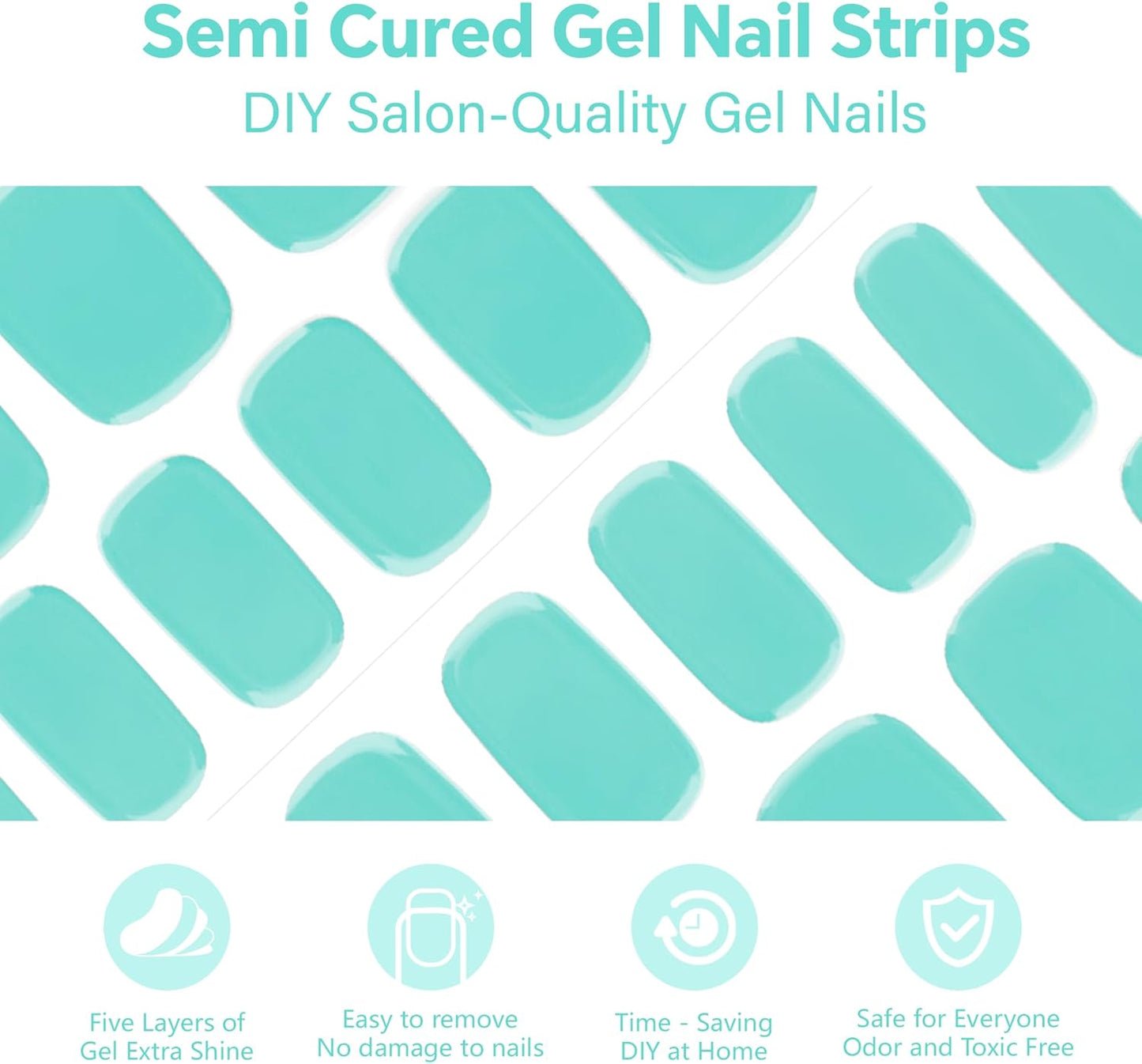 Semi Cured Gel Nail Art Wraps-Salon Look Easy Peel Press On Nails,Semi Gel Natural Look, Easy Apply & Remove,Strong Hold Fake Nails,Works with Any UV/LED Lamps(Greenish Blue)
