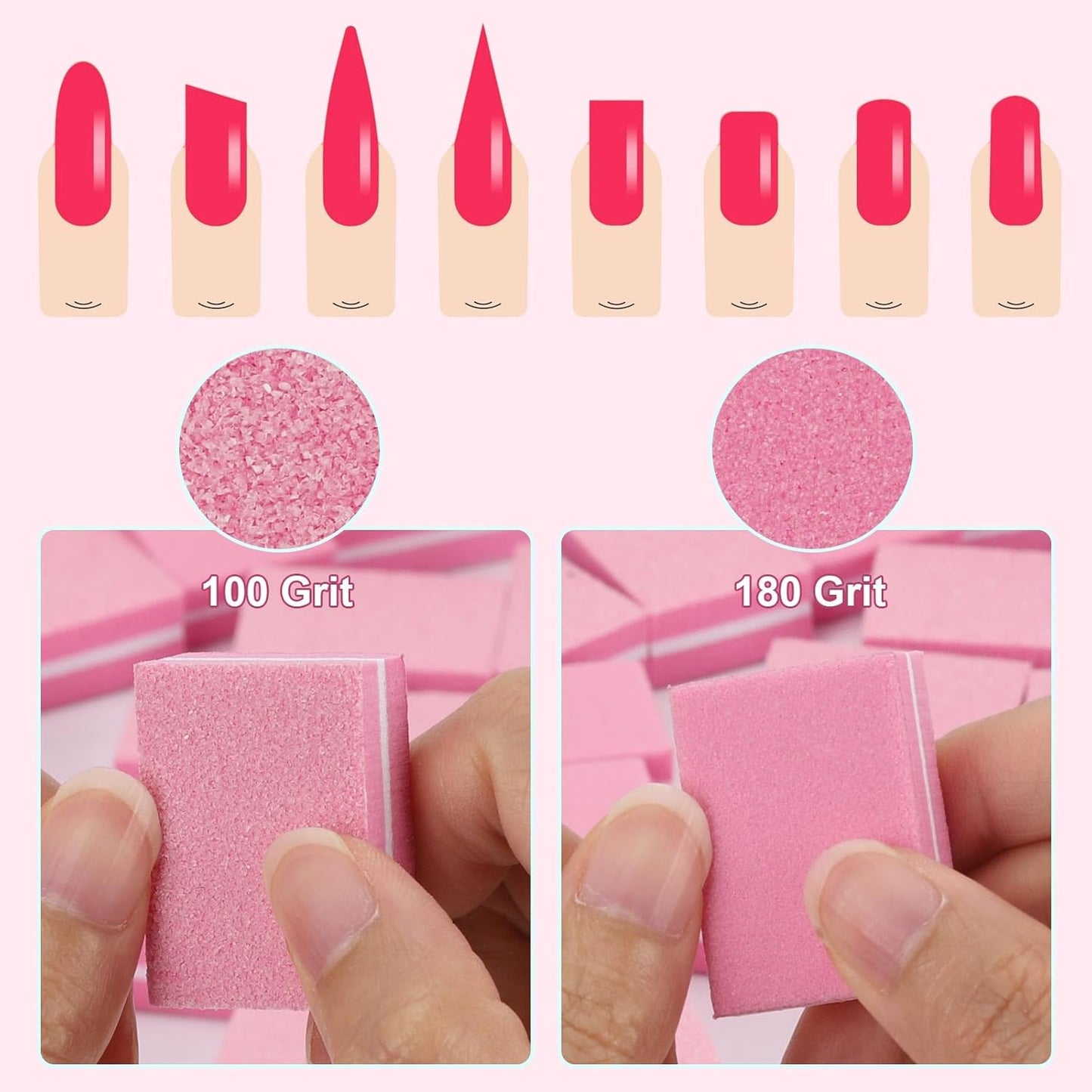 100Pcs Mini Nail Buffer for Natural Nails -100/180 Grit Buffer Block Dual Sided Nail File Block for Smooth Polishing(Pink)