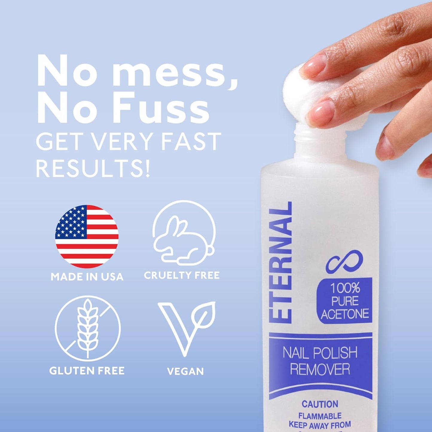 Eternal 100% Pure Acetone- Acetona pura – Quick Professional Ultra-Powerful Nail Polish Remover for Natural, Gel, Acrylic, Shellac Nails and Dark Colored Paints (8 FL. OZ.)