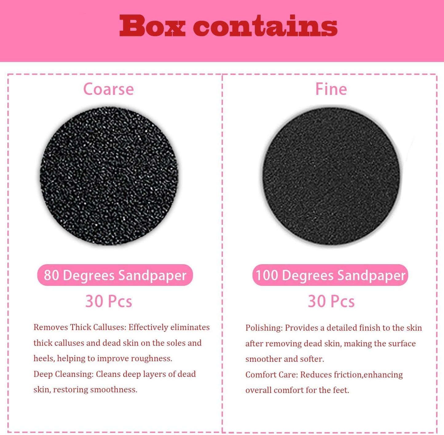 60pcs Replaceable Sandpaper Refill Discs for Electric Foot File Callus Remover Hard Dry Dead Skin Removal (pink10)