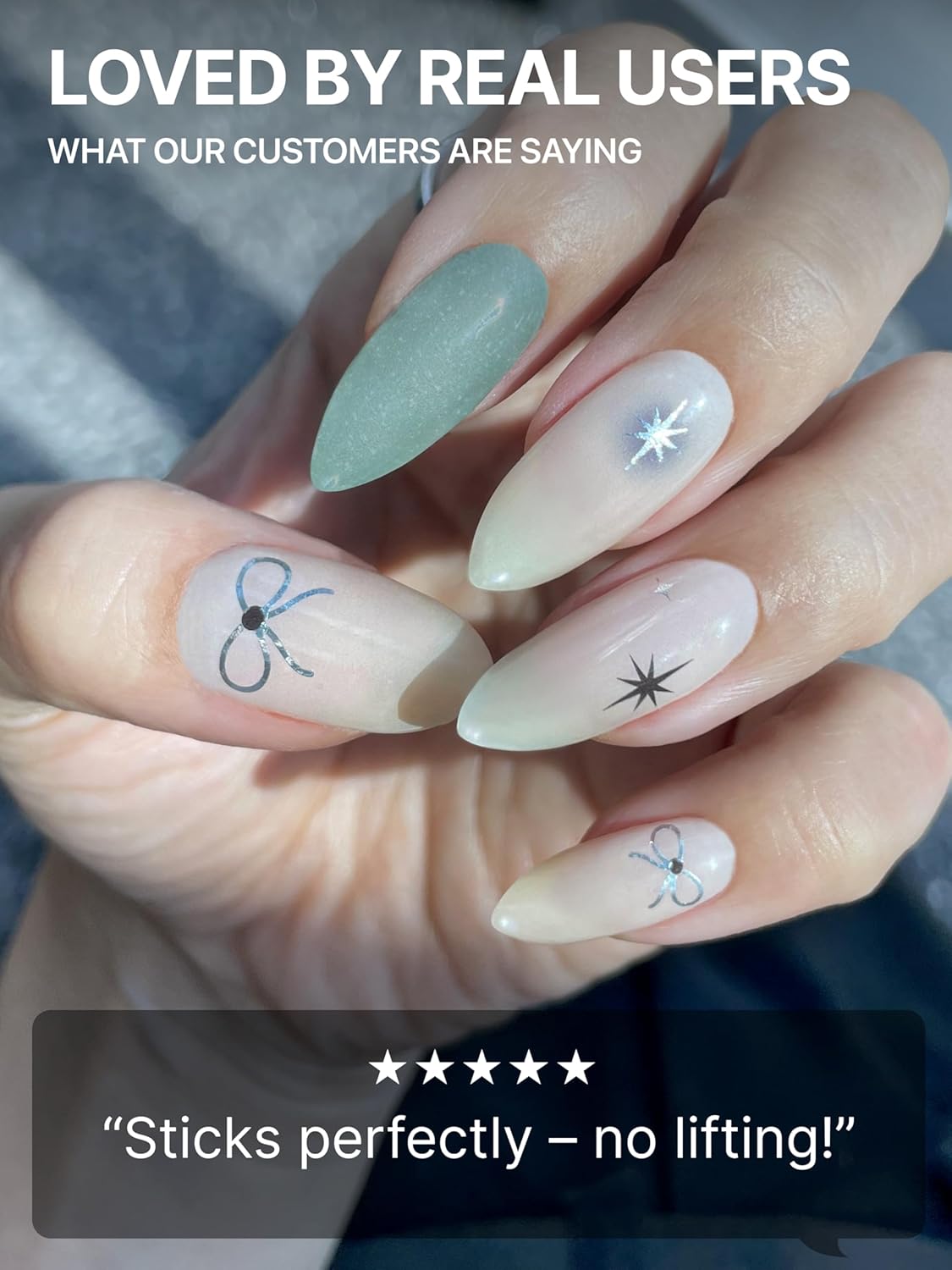 UUUUUU Semi Cured Gel Nail Strips | Salon-Quality | UV Free Gel Nail Wraps for Women | Easy Peel&Stick | Long-Lasting up to 14 Days | 28 Strips Set+File & Wipes | Gift-Ready(UGN146 Grey Ribbon)