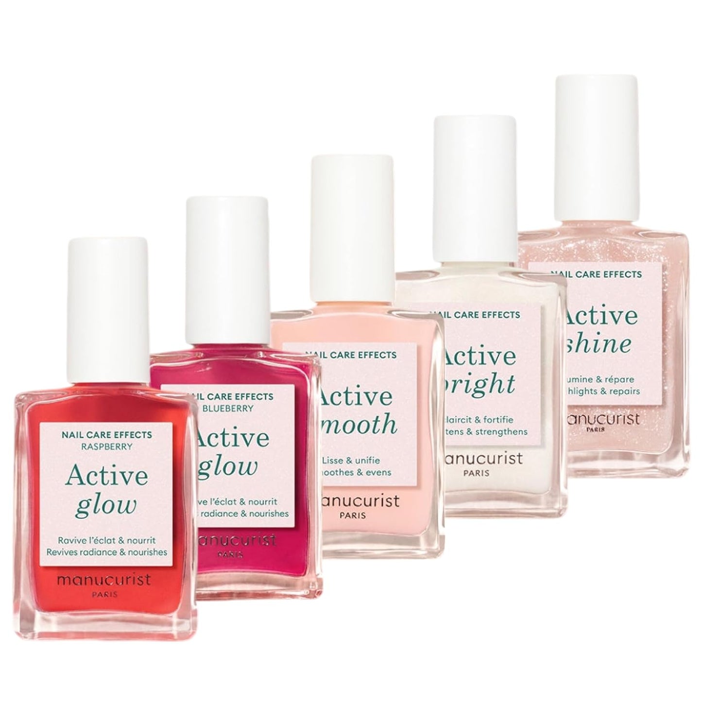 Manucurist Rainbow Active™ Full Range 5-Pack Gift Box - Nail Care & Polish Set - No Lamp - 5 Treatment Nail Polish : Glow Raspberry, Glow Blueberry, Shine, Smooth, Bright - Christmas Gifts for Women