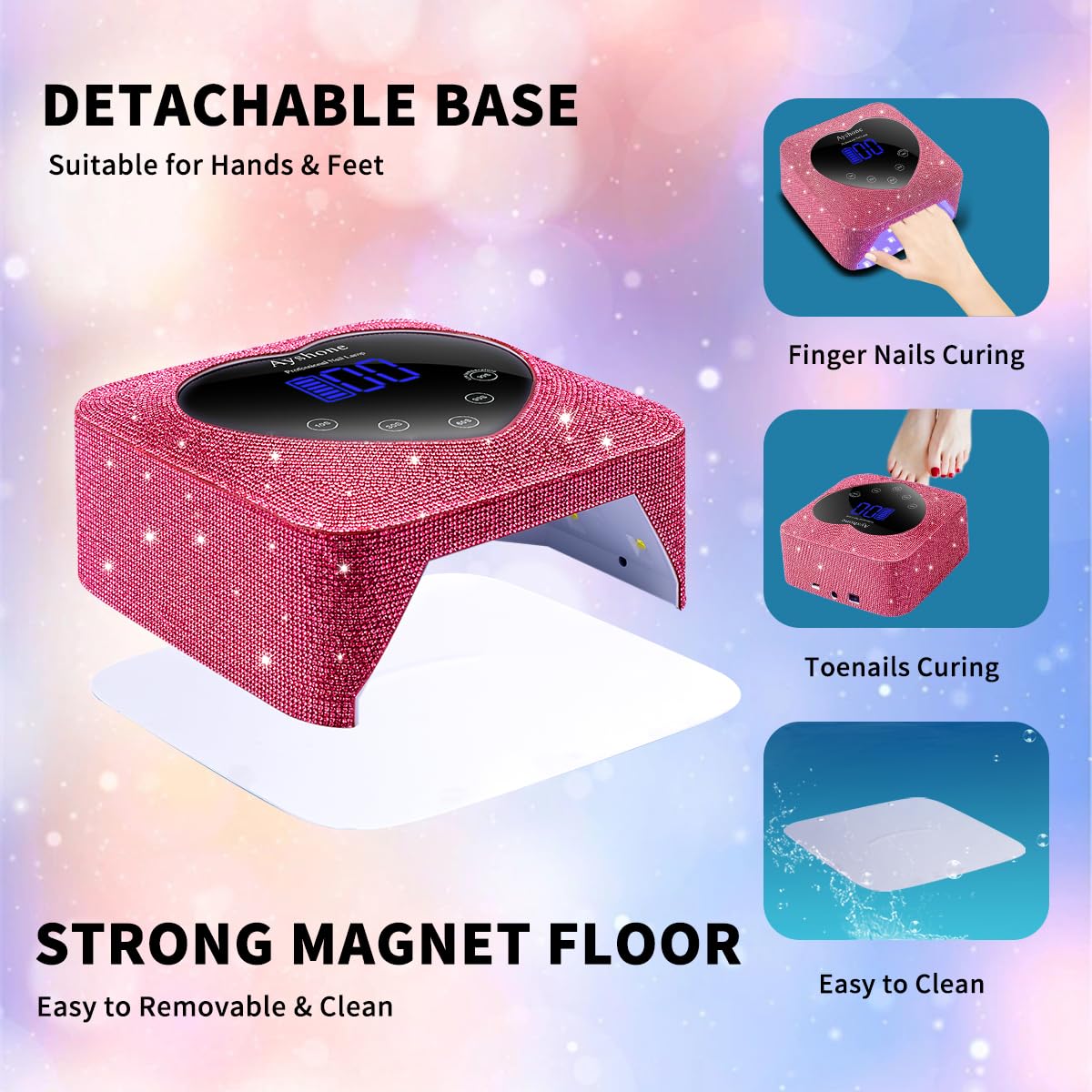 Cordless UV LED Nail Lamp,72W Rechargeable Nail Dryer Gel Polish Light with Large LCD Display,Rechargeable Nail Curing Lamp for Salon & Home (Rose Red Diamond)