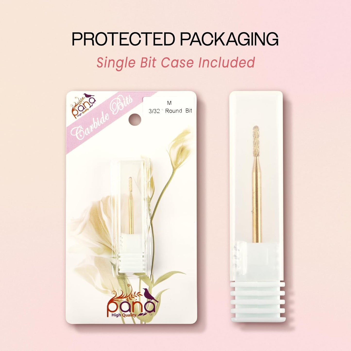 PANA 3/32" Carbide Cuticle Nail Drill Bit for Cuticle Cleaning, Dead Skin Removal, Gel Polish & Acrylic Removal, Under Nail Cleaner, Nail Salon, Manicure Tools (Round Bit - Gold, Medium)
