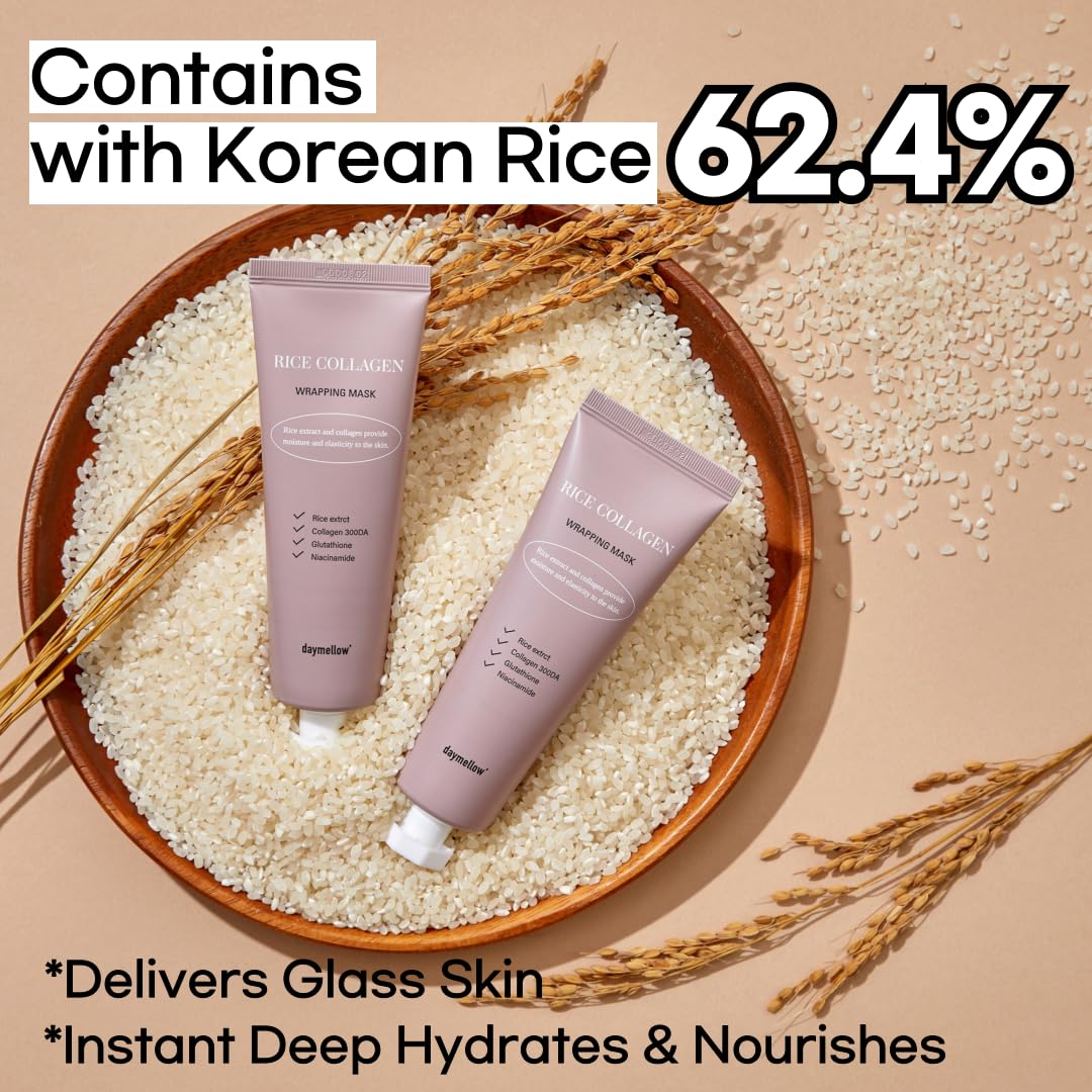 daymellow Rice Collagen Wrapping Mask 2.36 fl. oz / 70ml – Korean Peel-Off Facial Mask with Hydrolyzed Collagen, Hydrating & Firming, Overnight Gentle Pore Tightening for Glowing Glass Skin
