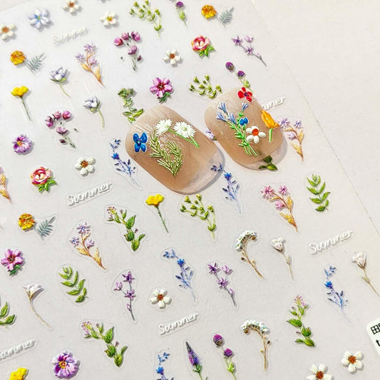 Flower Nail Stickers 5D Embossed Flower Nails Art Decals Self Adhesive Nail Decals Spring Summer Nail Decoration for Women DIY Manicure
