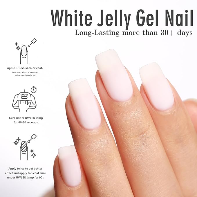 Milky White Gel Nail Polish, 15ml Natural Translucent Jelly Nude Color Soak Off UV Light Cure Gel Polish for Nail Art Salon DIY Manicure at Home