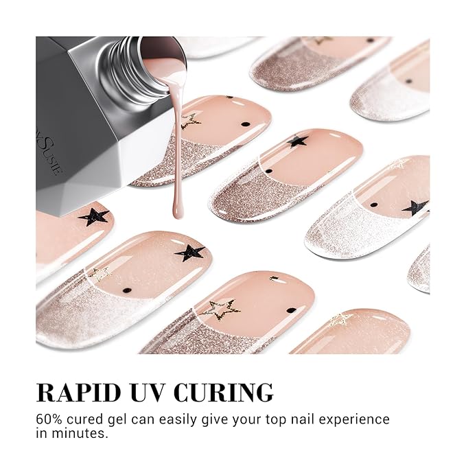 MelodySusie 30PCS Semi Cured Gel Nail Strips (Silver Chrome French Tips), Salon Quality, Long Lasting, Easy to Apply and Remove, Includes 2 Prep Pads, Nail File and Wooden Stick