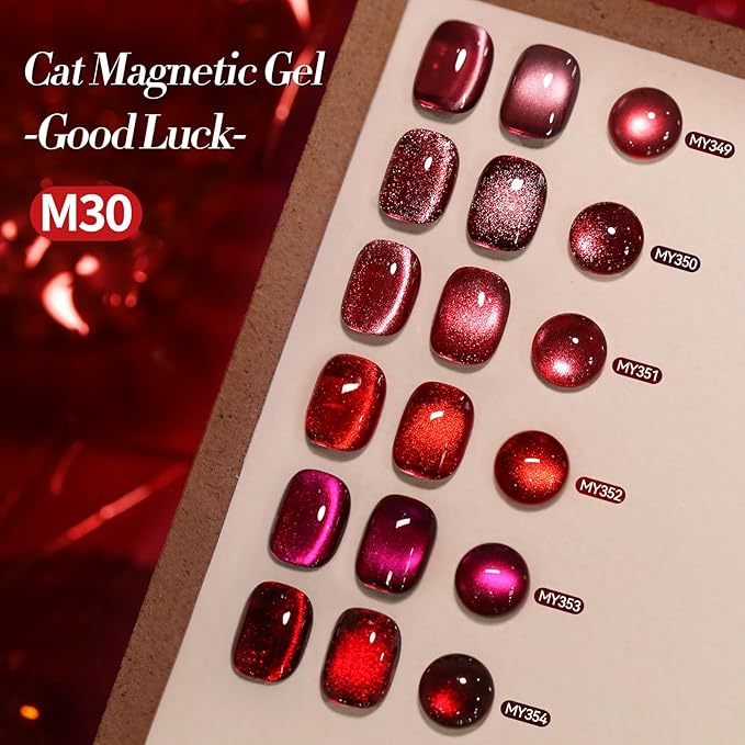 Born Pretty Christmas Red Cat Magnetic Eye Gel Nail Polish Set,6 Colors Burgundy Dark Cherry Red Glitter Shimmer Magnetic Gel Polish Kit Fall Winter Soak Off U V Nail Polish DIY Art for Women 7ML