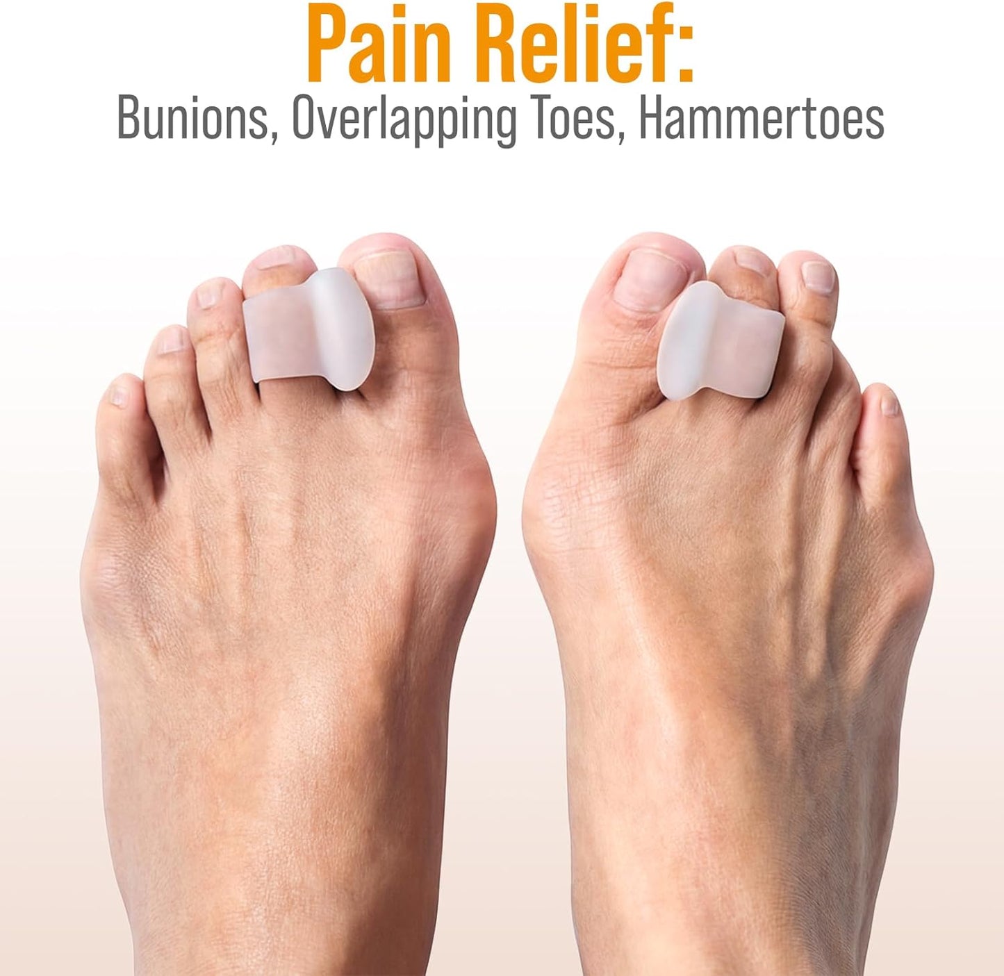 5 STARS UNITED Big Toe Spacers for Men & Women – 6 Gel Separators for Overlapping & Curled Toes, Bunions, Alignment - Diabetic Foot Care, Silicone Spreader, Corrector & Straightener, Clear
