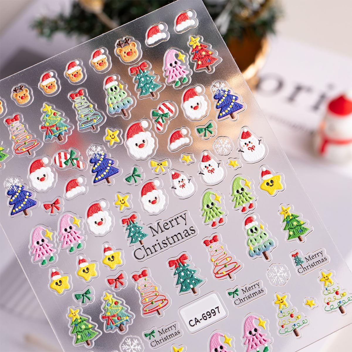 4 Sheets Christmas Nail Stickers for Nail Art, Cute Santa Claus Xmas Tree Christmas Nail Art Stickers 5D Embossed Snowmen Snowflake Design Winter Nail Decals for Women Holiday Manicure Decoration