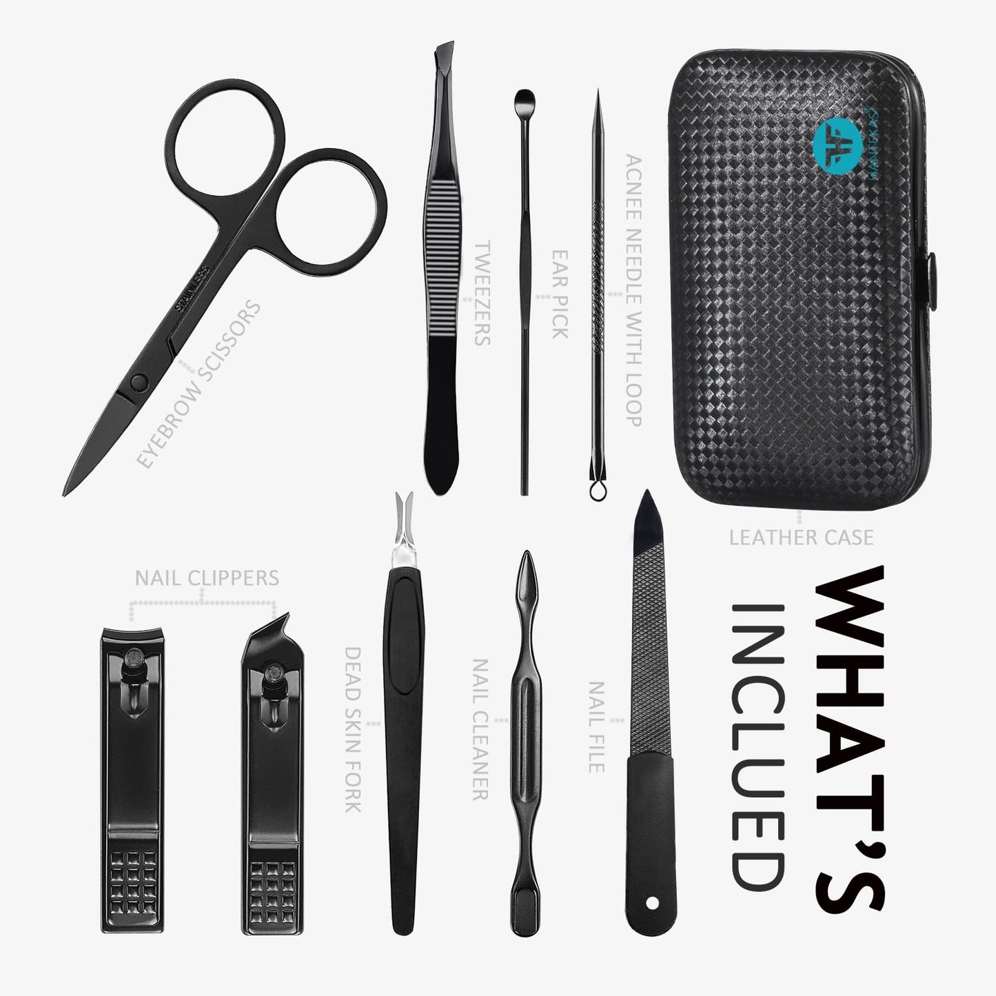 Manicure Set 9 in 1 Stainless Steel, Nail Clippers Scissors Pedicure Tools Kit - Portable Travel Grooming Kit for Men and Women with Leather Case (Blue-BIG Nail Clipper)