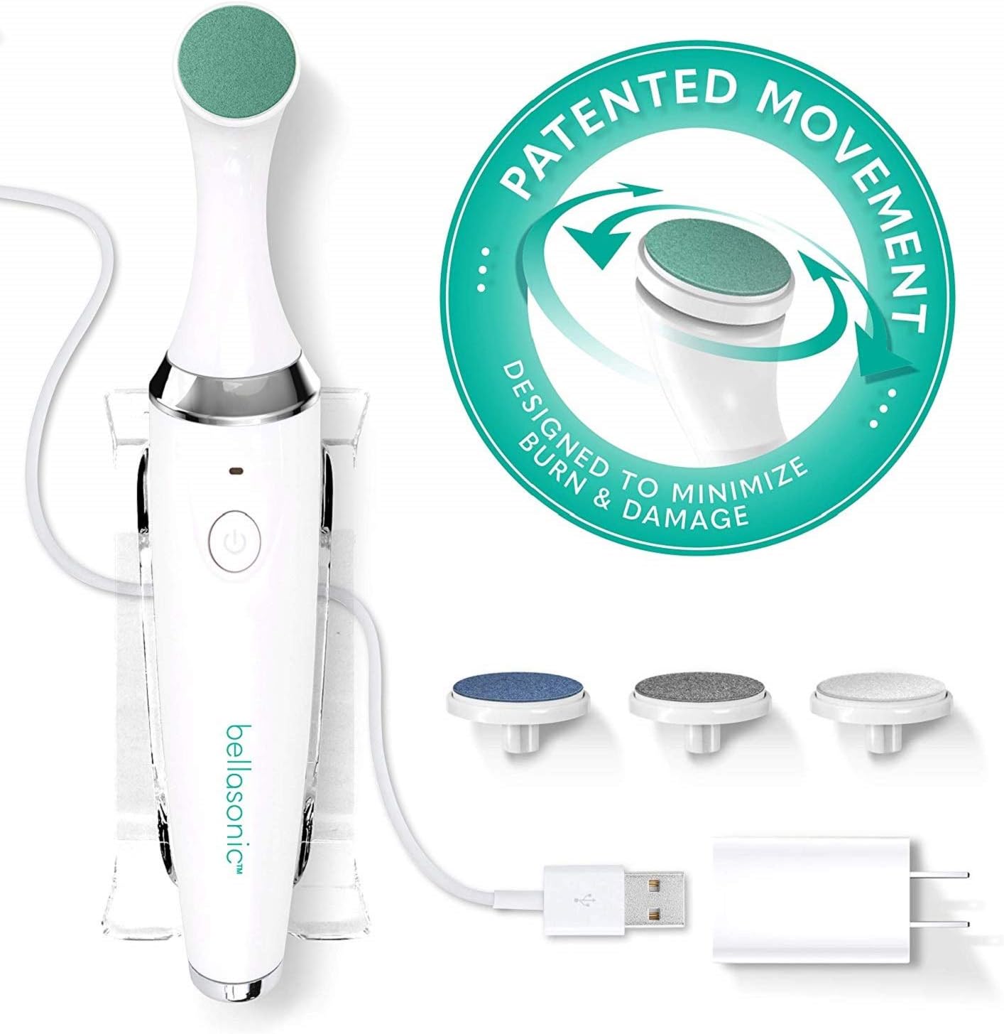 BELLASONIC 4-in-1 Rechargeable Electric Nail File Set with Unique Oscillating Head – Shape, Smooth, Buff & Shine Nails – Remove Cuticles & Calluses – Salon Quality Manicure Pedicure Results