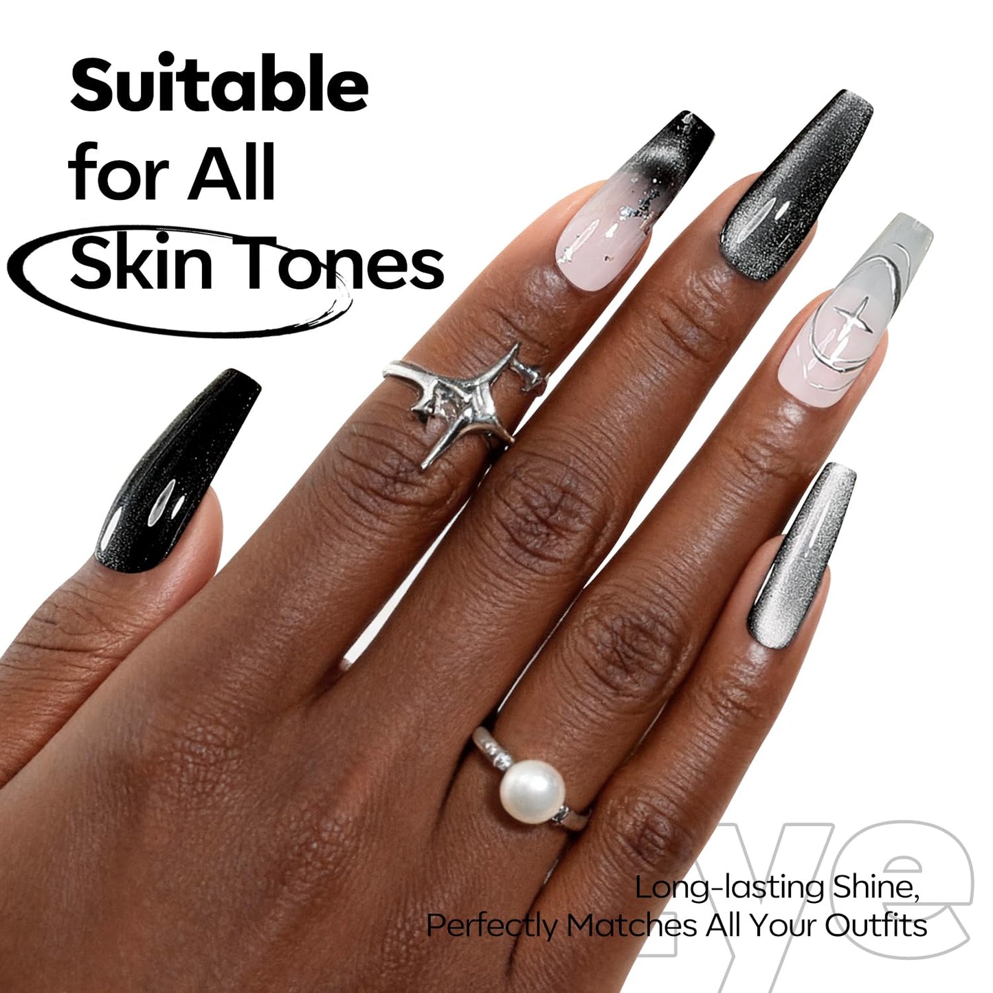 modelones Cat Eye Gel Nail Polish, 15 ML Holographic Glitter Shimmer Translucent Sheer Color Black Polish Magnetic Nail Polish with Magnet Soak Off Led Top Coat Nail Art Gel DIY Salon Gift