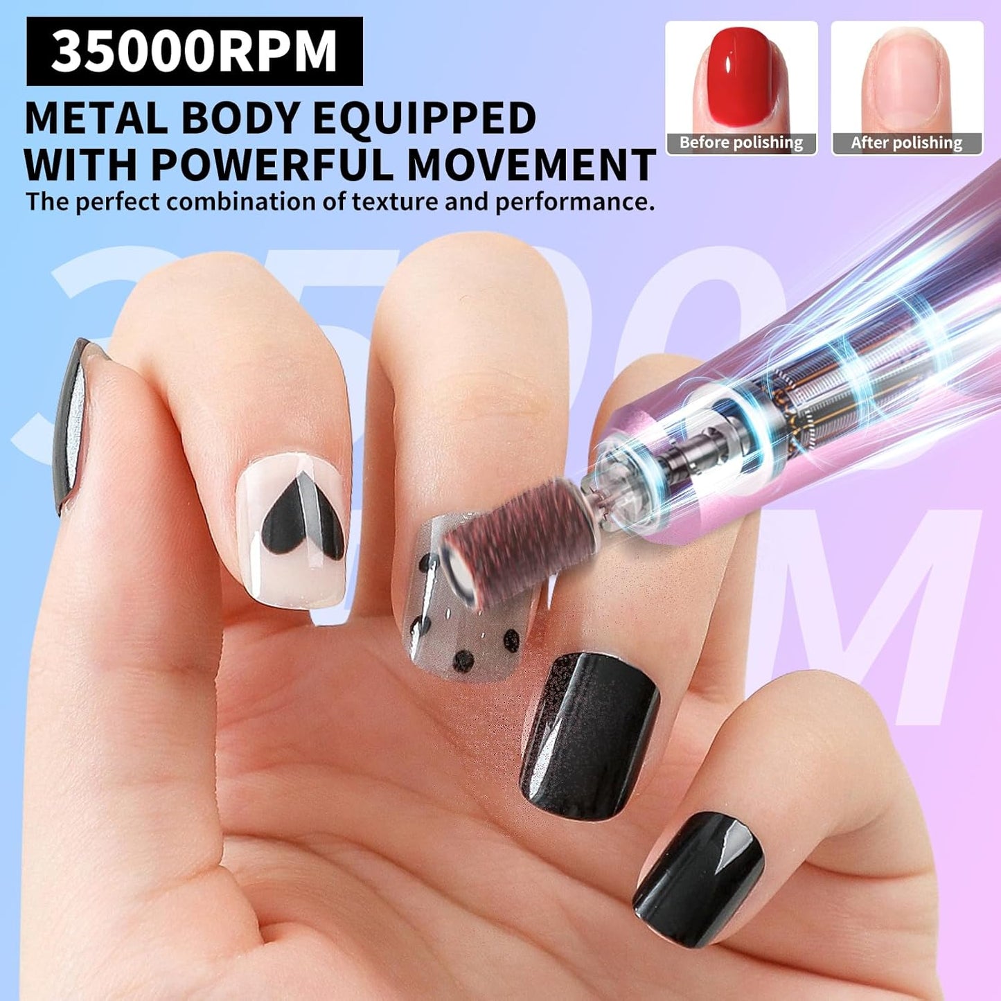 Professional Electric Nail Drill Kit 35000RPM with 14PCS Bits Purple Blue Portable Rechargeable Cordless File Machine for Acrylic Gel Powder Nails and Manicure Pedicure Toenail Tool Salon Set