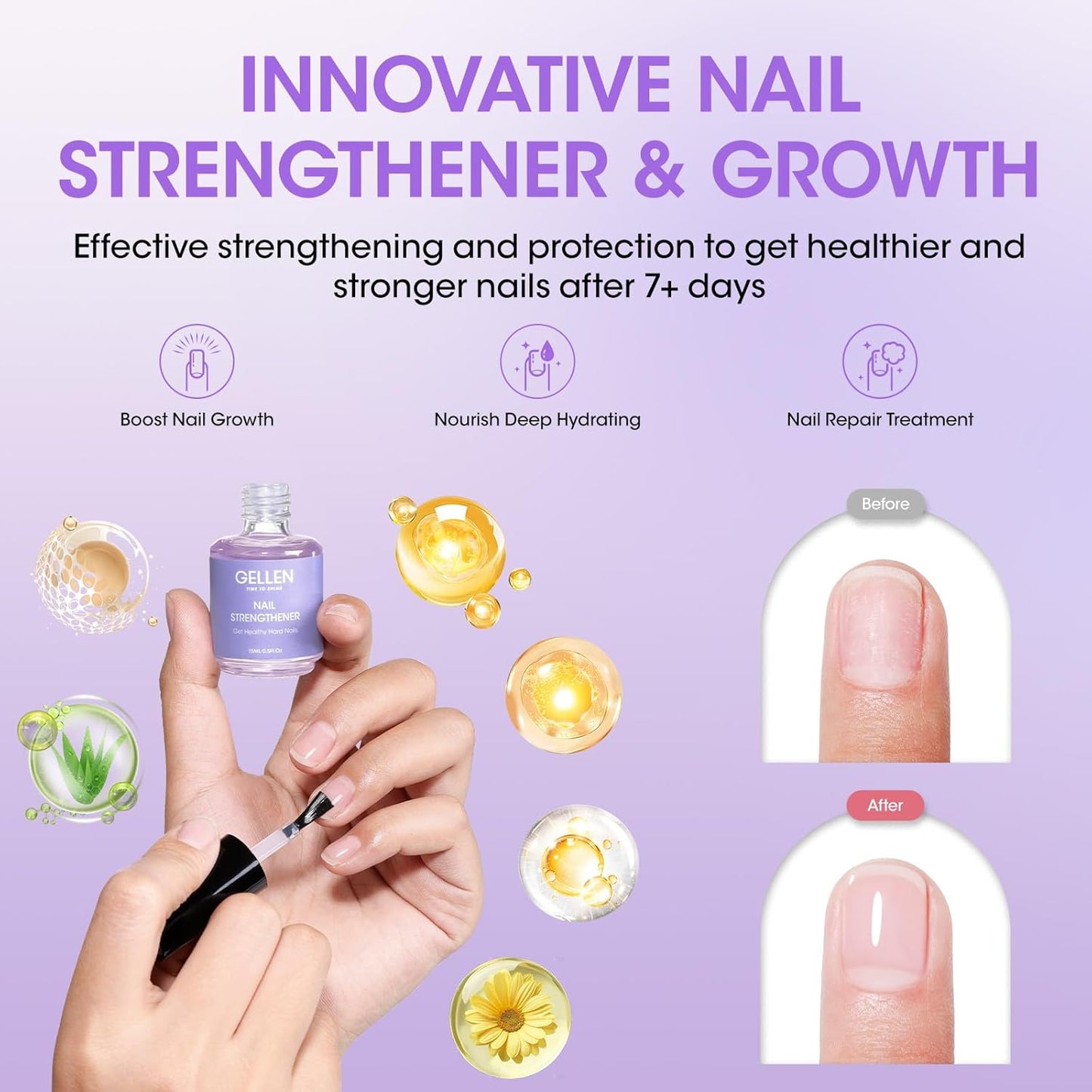 Gellen Gel Polish Remover Kit for Nails, 3-5 minutes Easy Quick Removal with Peel Off Liquid Latex Tape and Nail Strengthener Serum Repair Nourishing Thin Nails, No Need for Wrapping or Soaking