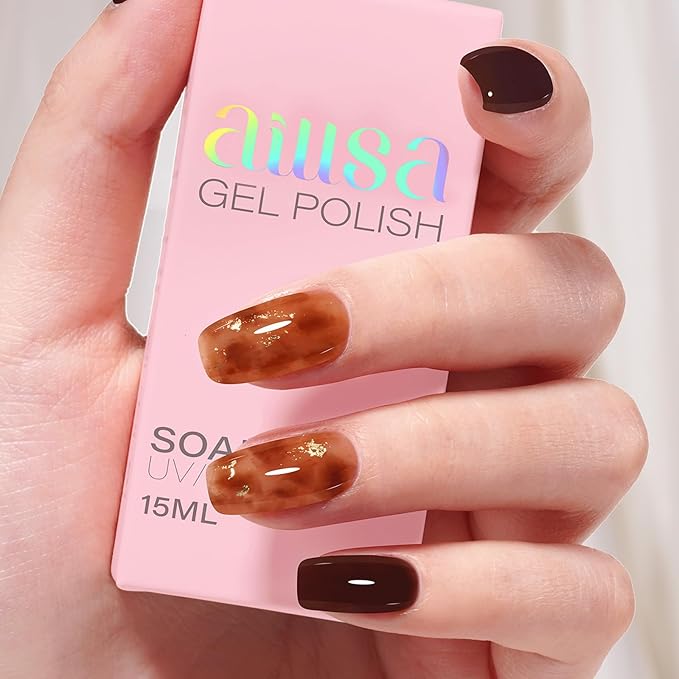 AILLSA Brown Jelly Gel Nail Polish Dark Cocoa Translucent Gel Polish Amber Color Fall Gel Polish Long Lasting Chocolate Coffee Nails Soak Off U V Gel for Nail Art at Home Valentine Gift 0.51 Oz GB131