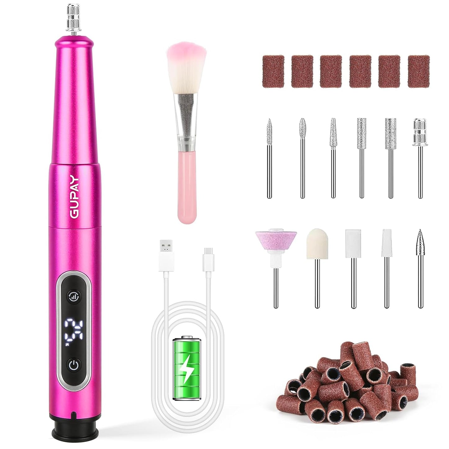 Electric Nail Files Cordless, Professional Nail Drill Machine for Acrylic Nails Gel with 5 Speeds, Portable Rechargeable E File Manicure Pedicure Kit Gifts for Girl Women Beginners