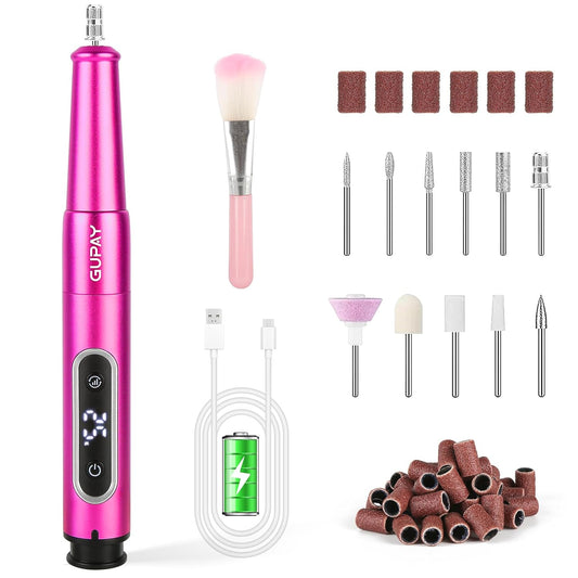 Electric Nail Files Cordless, Professional Nail Drill Machine for Acrylic Nails Gel with 5 Speeds, Portable Rechargeable E File Manicure Pedicure Kit Gifts for Girl Women Beginners