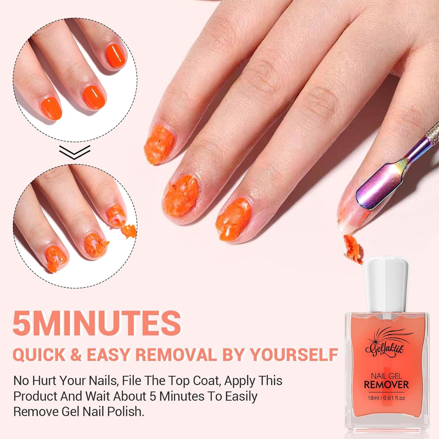 Gel Nail Polish Remover, 2 Pack × 15ml acetone-free Formula Remove Gel Polish for Nails, Quick & Easy Remove in 3-5 Minutes, NO Need Soaking or Foil Wrapping for Nails