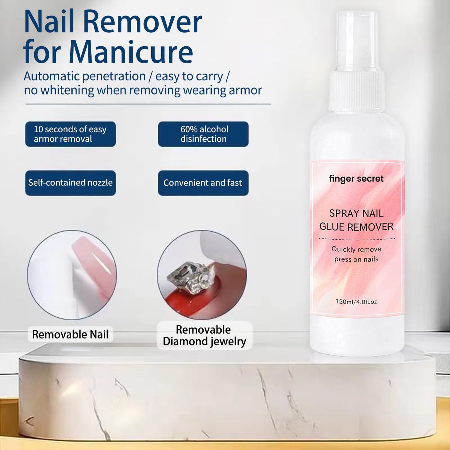 Spray Nail Glue Remover,2PCS Nails Glue Remover 120ml/fl.oz,Professional Nail Remover For Wear Nail/Press On Nails, Easily & Quickly Remove Fake Nail Tips,
