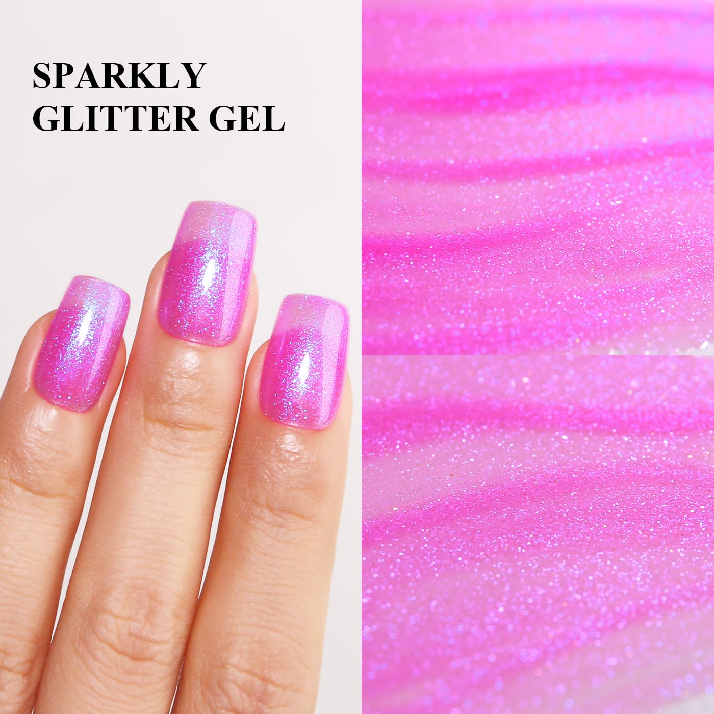 Imtiti Glitter Gel Nail Polish, 0.5 Fl Oz Pink Iridescent Glitter Gel Polish Soak Off LED UV Shimmer Sparkle DIY Art Starter Manicure Salon
