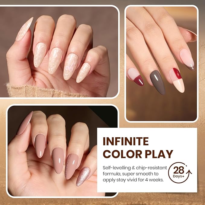 Beetles Gel Nail Polish Set - 20 Colors Warm Mist Fall Gel Nail Kit Burgundy Brown Nude Gold Glitter Gray Shimmer Soak Off Long Lasting Base&Top Coat Uv Led Home DIY Salon Nail Art Gift Set for Women