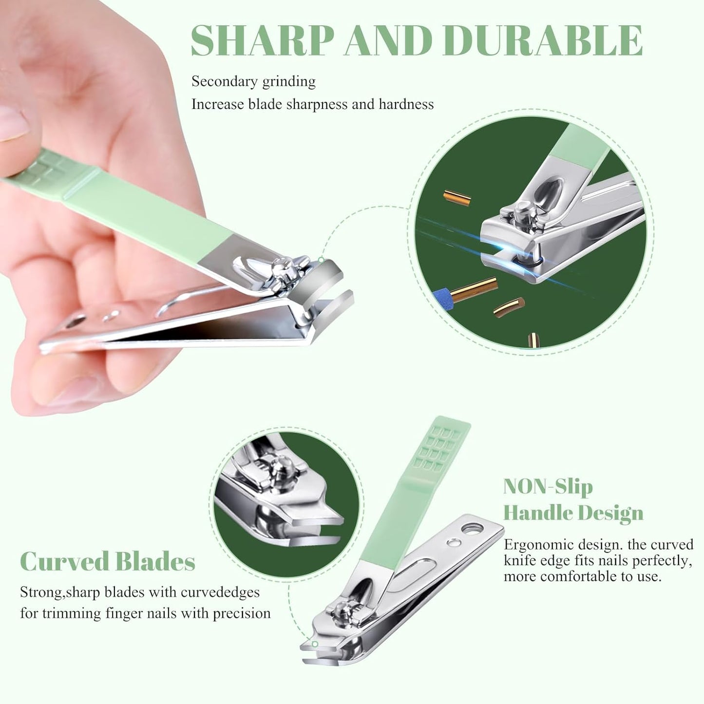 Manicure Set Pedicure Kit Nail Clippers Set Fingernail Clipper Set Ingrown Toenail Nail Kit Scissor Nail Trimmer Kit 18 Pieces Women and Men’s Care Grooming Tools with Fine Case (Tea Green_18 Pieces)