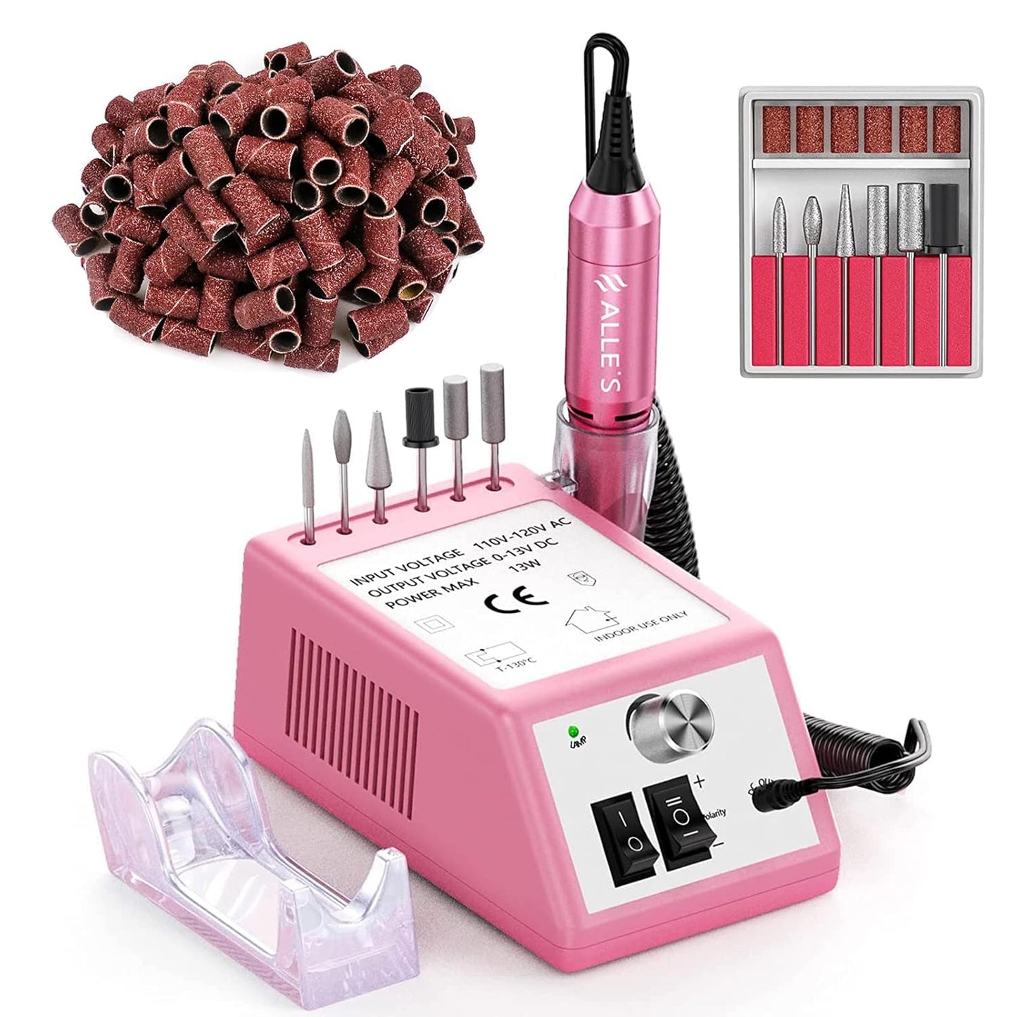 Professional Nail Drill Machine 20000 RPM Efile Electric Nail Filer Kit for Finger Toe Nails, Acrylic Gel Nails, Manicure Pedicure Drill with 6Pcs Nail Bits, 106Pcs Sanding Bands - Pink